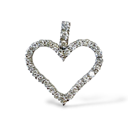 1.80cttw. White Diamond Heart Pendant in 14K White Gold 7.40g.