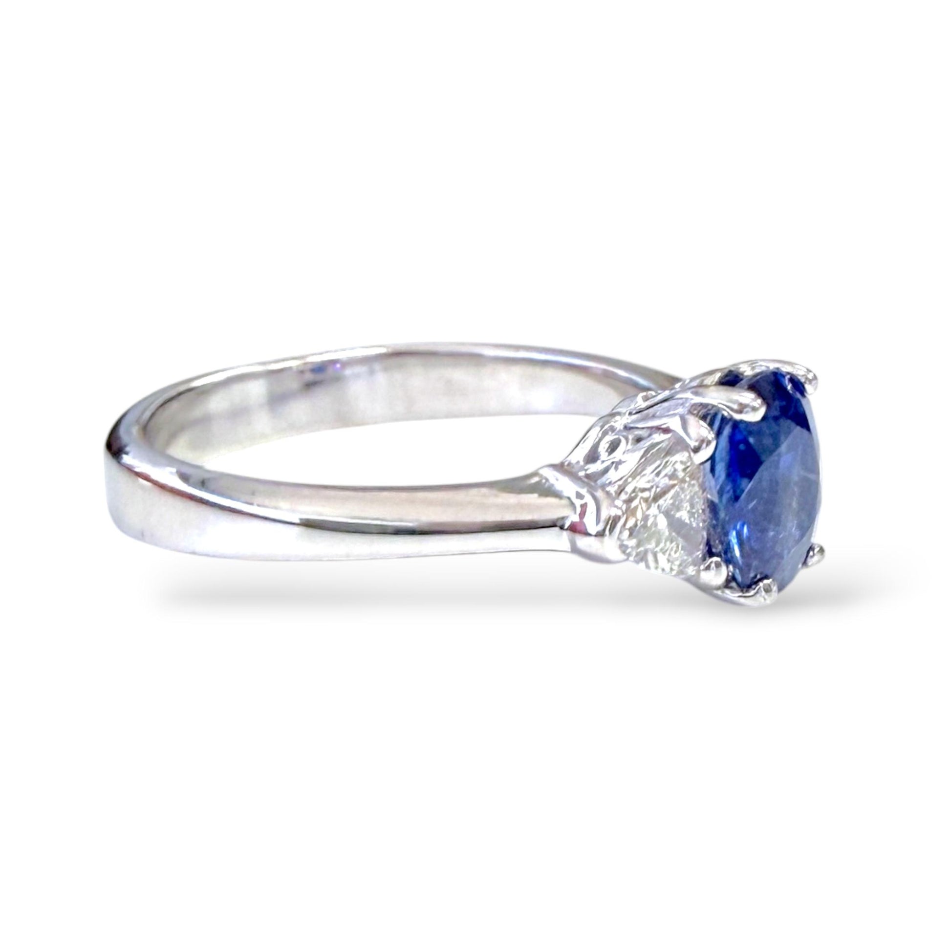 1.26ct. Blue Sapphire & 0.30cttw. White Diamond Ring in 18k White Gold 6.5US