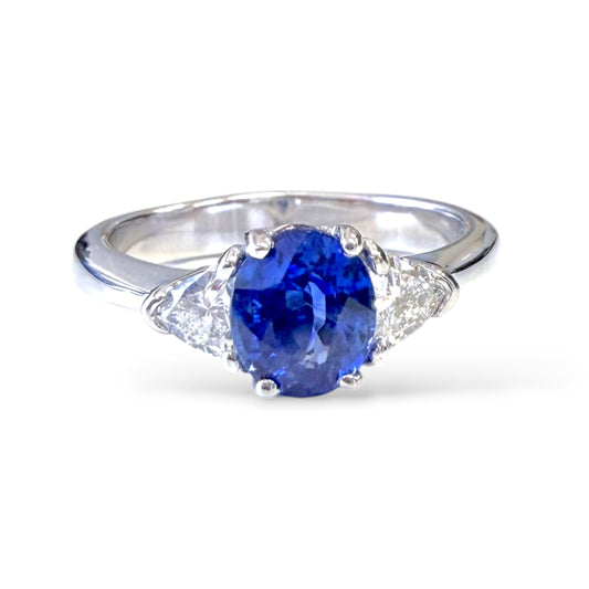 1.26ct. Blue Sapphire & 0.30cttw. White Diamond Ring in 18k White Gold 6.5US