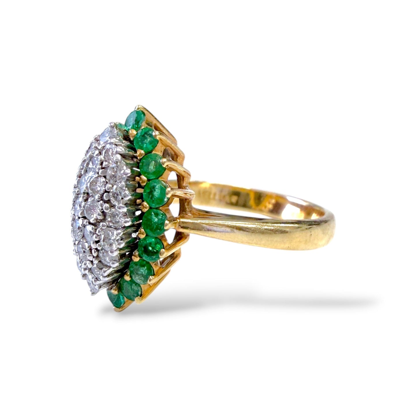 0.75cttw. White Diamond & 0.50cttw. Green Emerald Ring in 14k Yellow Gold 7US
