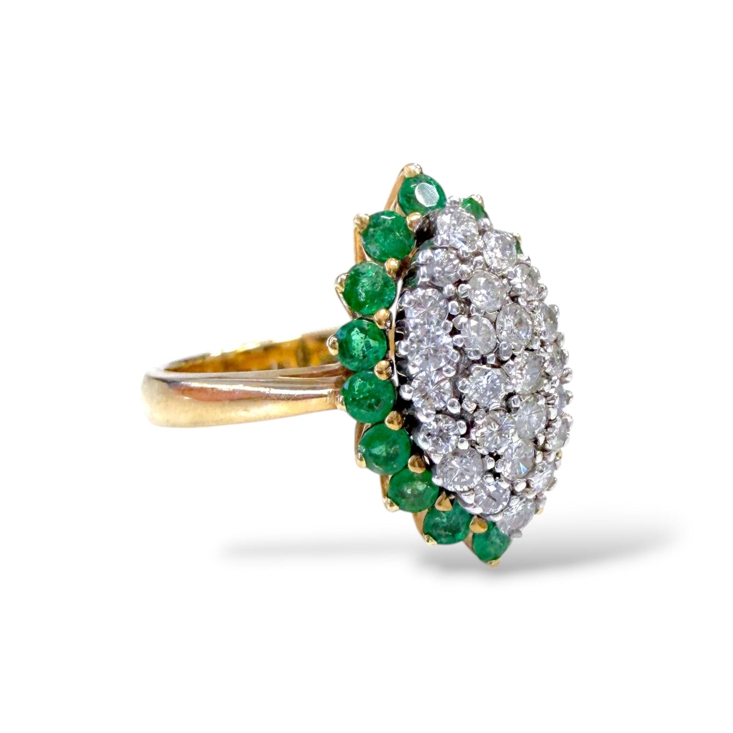 0.75cttw. White Diamond & 0.50cttw. Green Emerald Ring in 14k Yellow Gold 7US