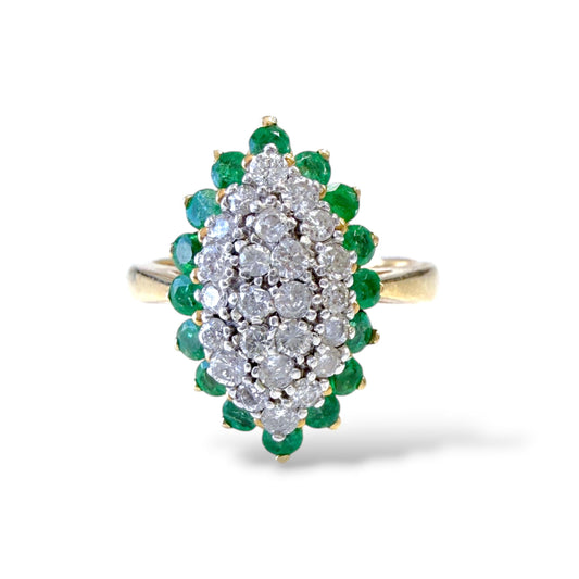 0.75cttw. White Diamond & 0.50cttw. Green Emerald Ring in 14k Yellow Gold 7US