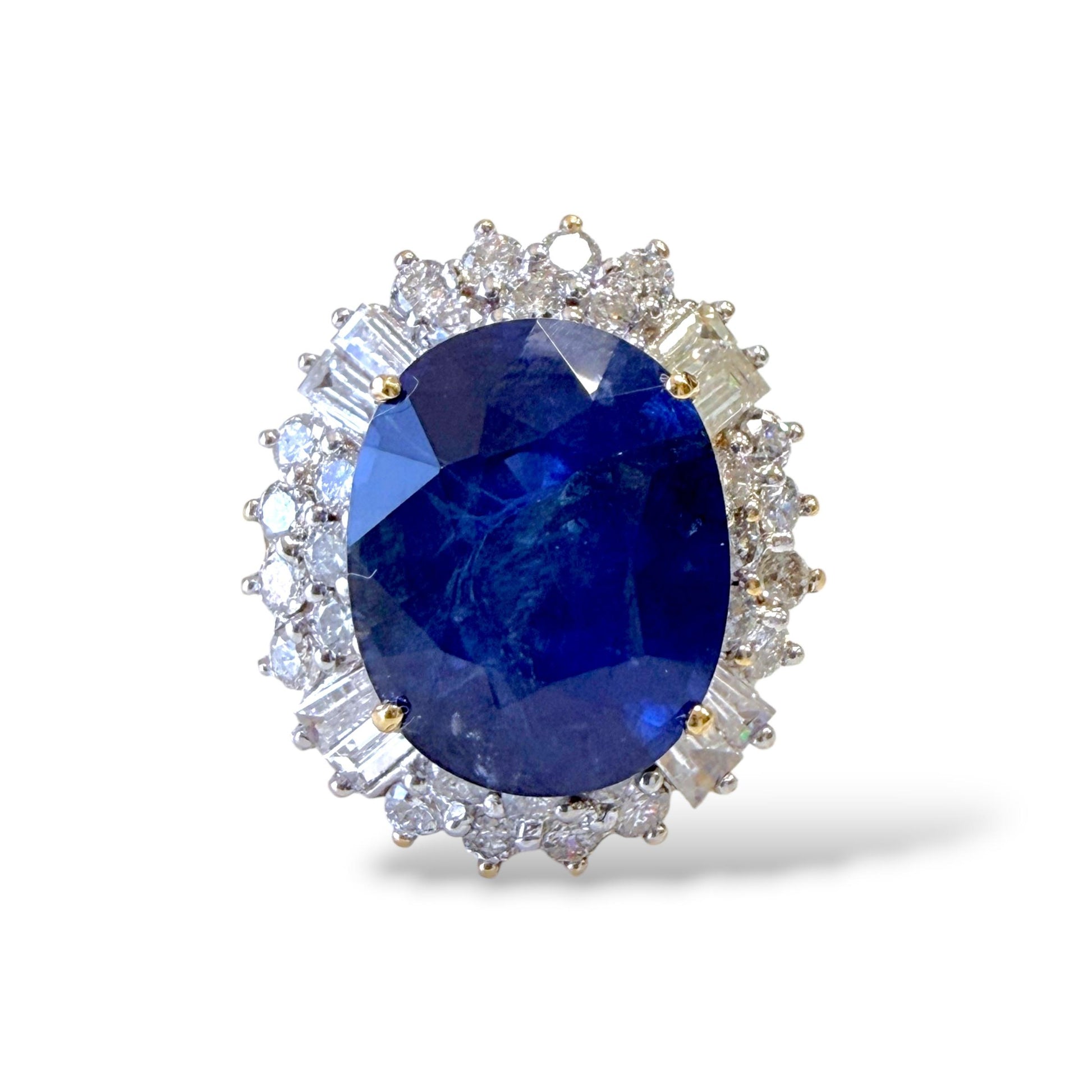GIA 9.02ct Blue Sapphire & White Diamond Cocktail Ring in 18k Yellow Gold 5.75US