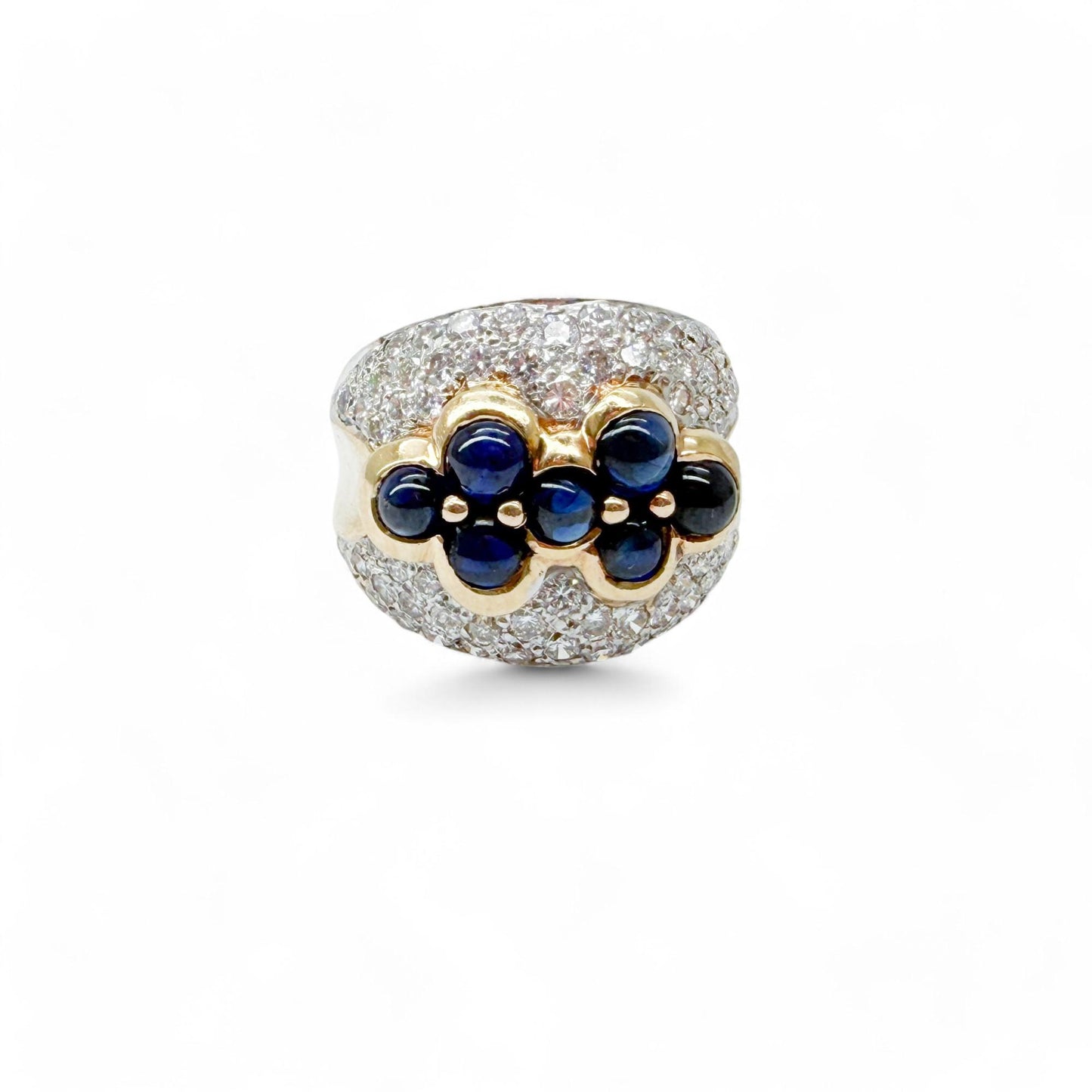 2.00 cttw. White Diamond Ring & Blue Sapphires Dome Ring in 14k Yellow Gold 7US