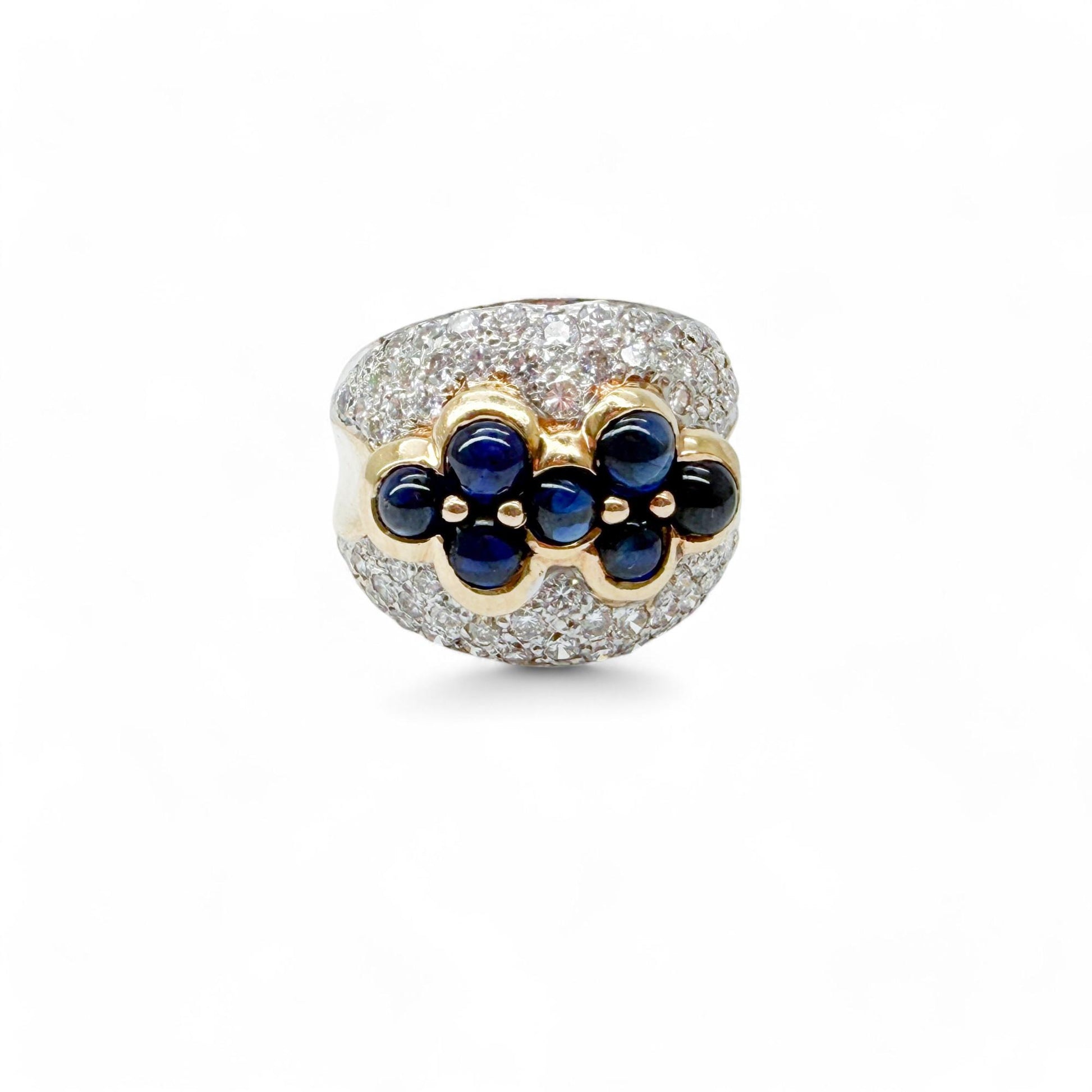 2.00 cttw. White Diamond Ring & Blue Sapphires Dome Ring in 14k Yellow Gold 7US