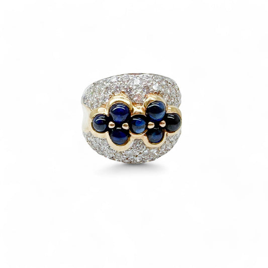 2.00 cttw. White Diamond Ring & Blue Sapphires Dome Ring in 14k Yellow Gold 7US