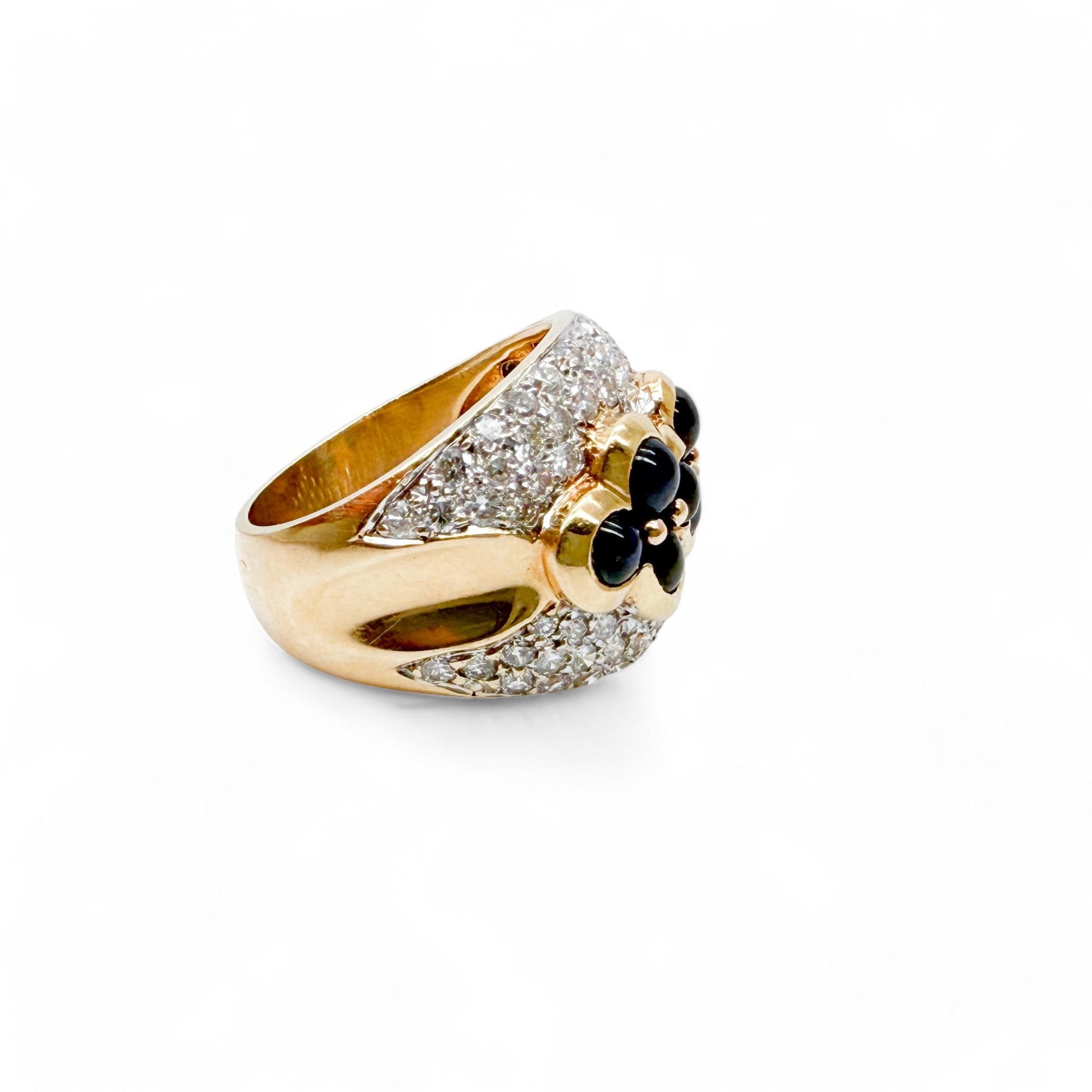 2.00 cttw. White Diamond Ring & Blue Sapphires Dome Ring in 14k Yellow Gold 7US