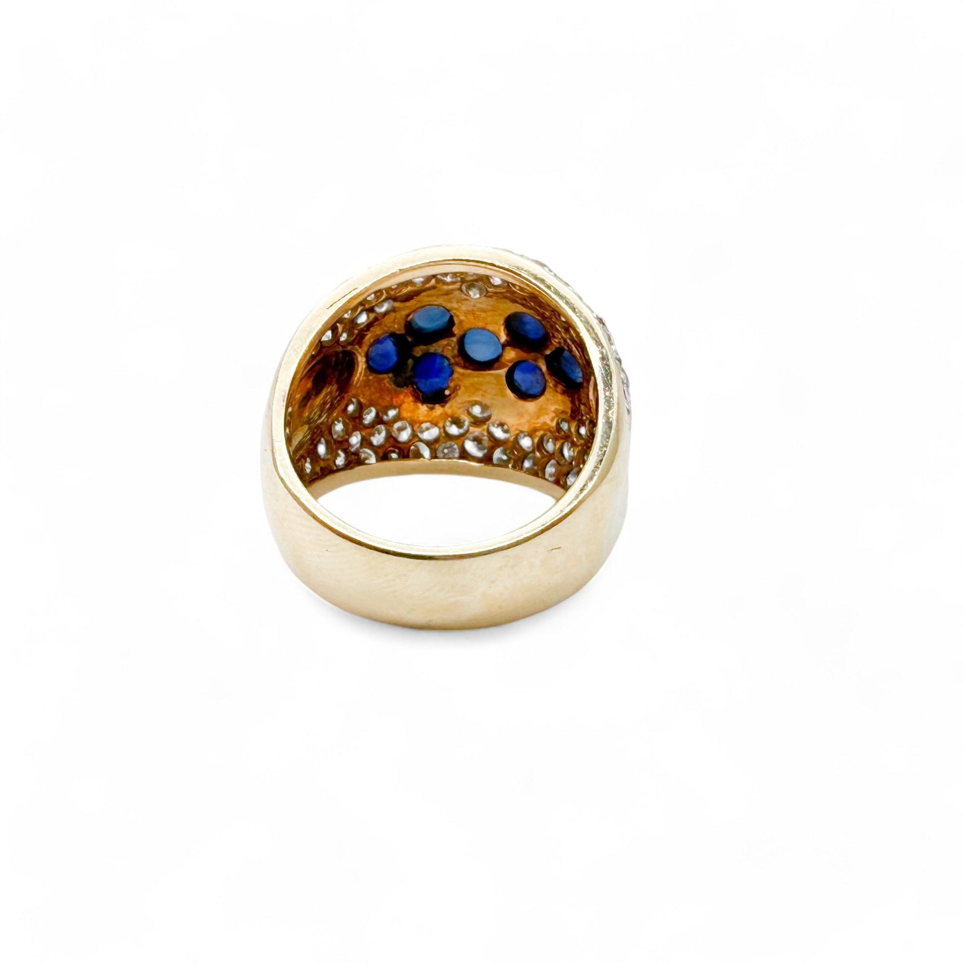 2.00 cttw. White Diamond Ring & Blue Sapphires Dome Ring in 14k Yellow Gold 7US