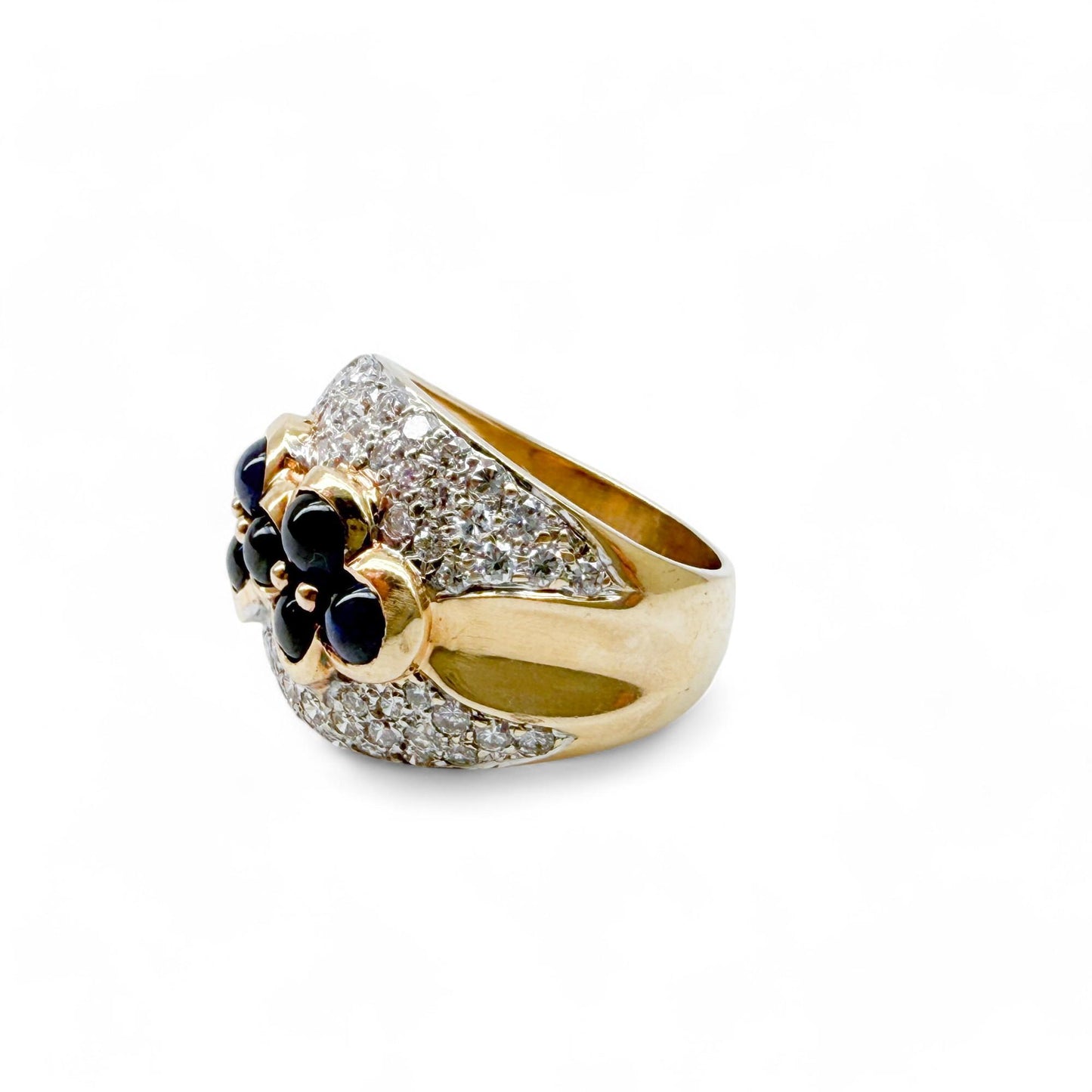2.00 cttw. White Diamond Ring & Blue Sapphires Dome Ring in 14k Yellow Gold 7US