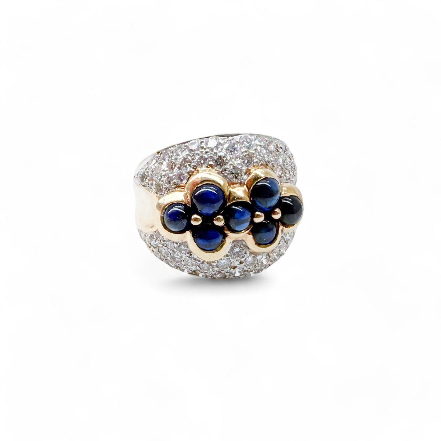 2.00 cttw. White Diamond Ring & Blue Sapphires Dome Ring in 14k Yellow Gold 7US