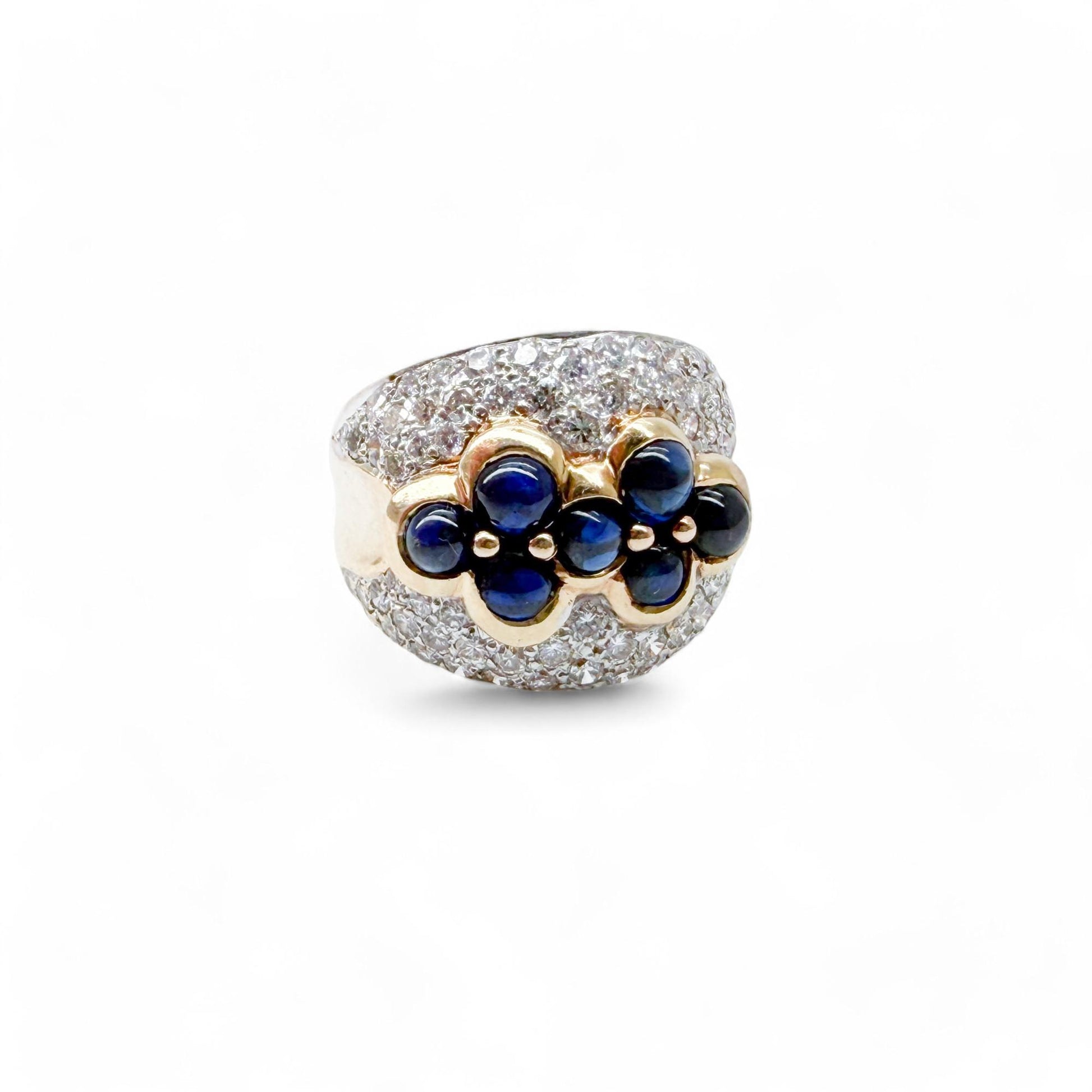 2.00 cttw. White Diamond Ring & Blue Sapphires Dome Ring in 14k Yellow Gold 7US