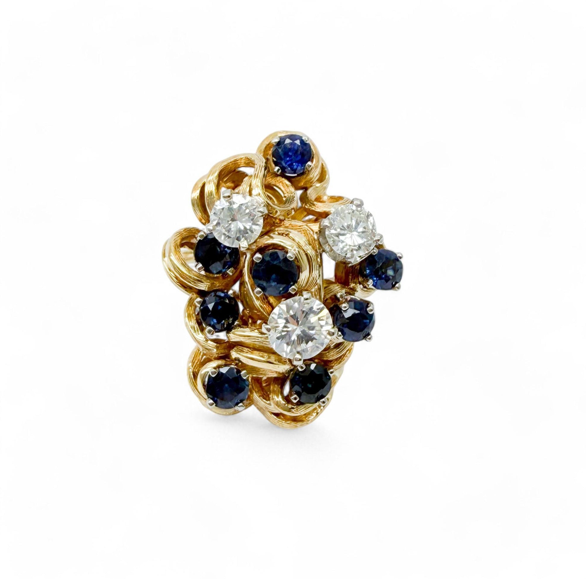 1.20 cttw. White Diamond & 1.20 Blue Sapphire Ring in 14K Yellow Gold 6US