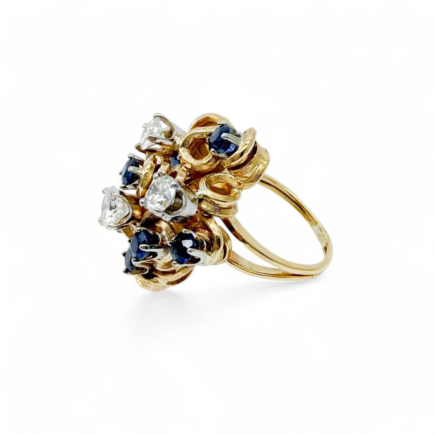 1.20 cttw. White Diamond & 1.20 Blue Sapphire Ring in 14K Yellow Gold 6US
