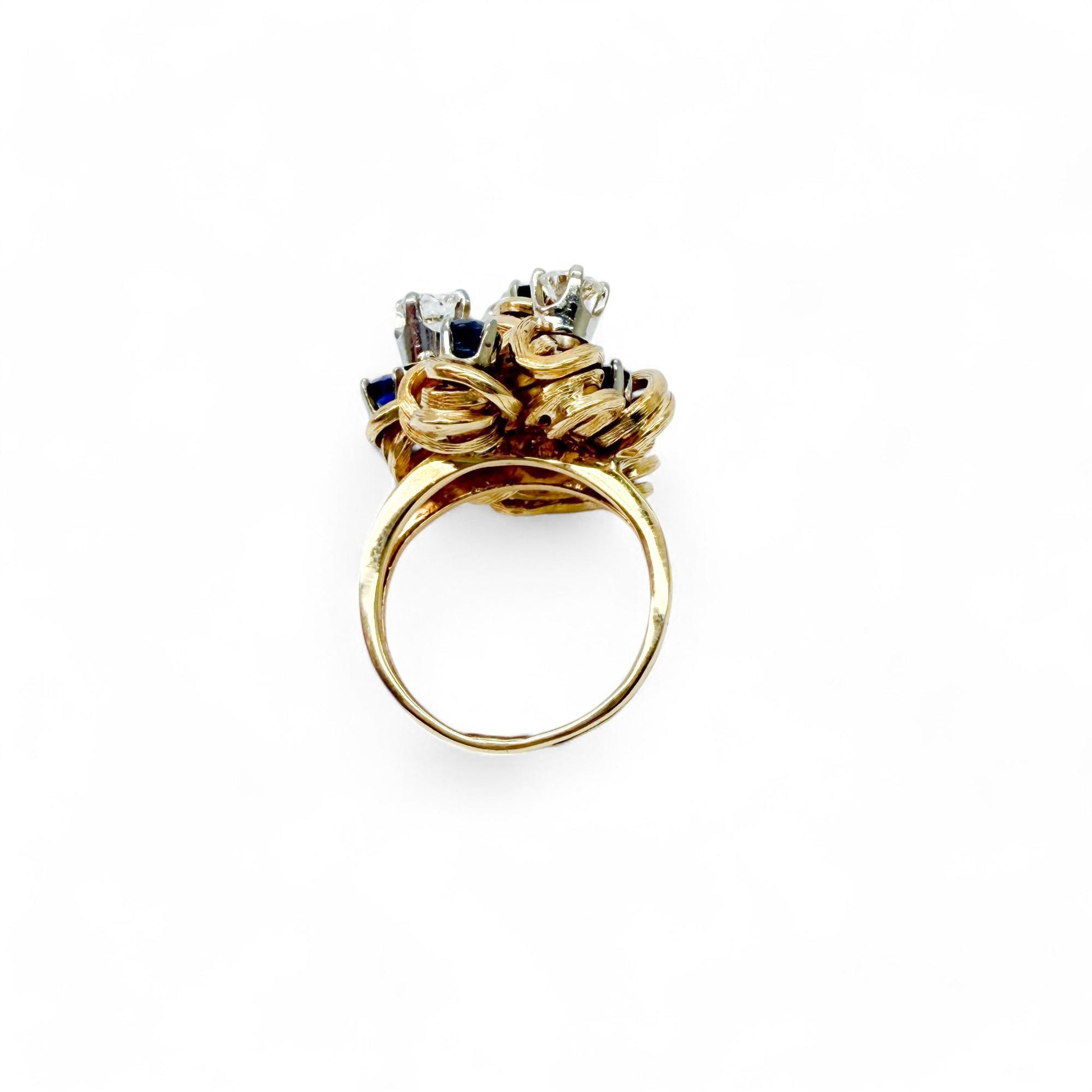 1.20 cttw. White Diamond & 1.20 Blue Sapphire Ring in 14K Yellow Gold 6US