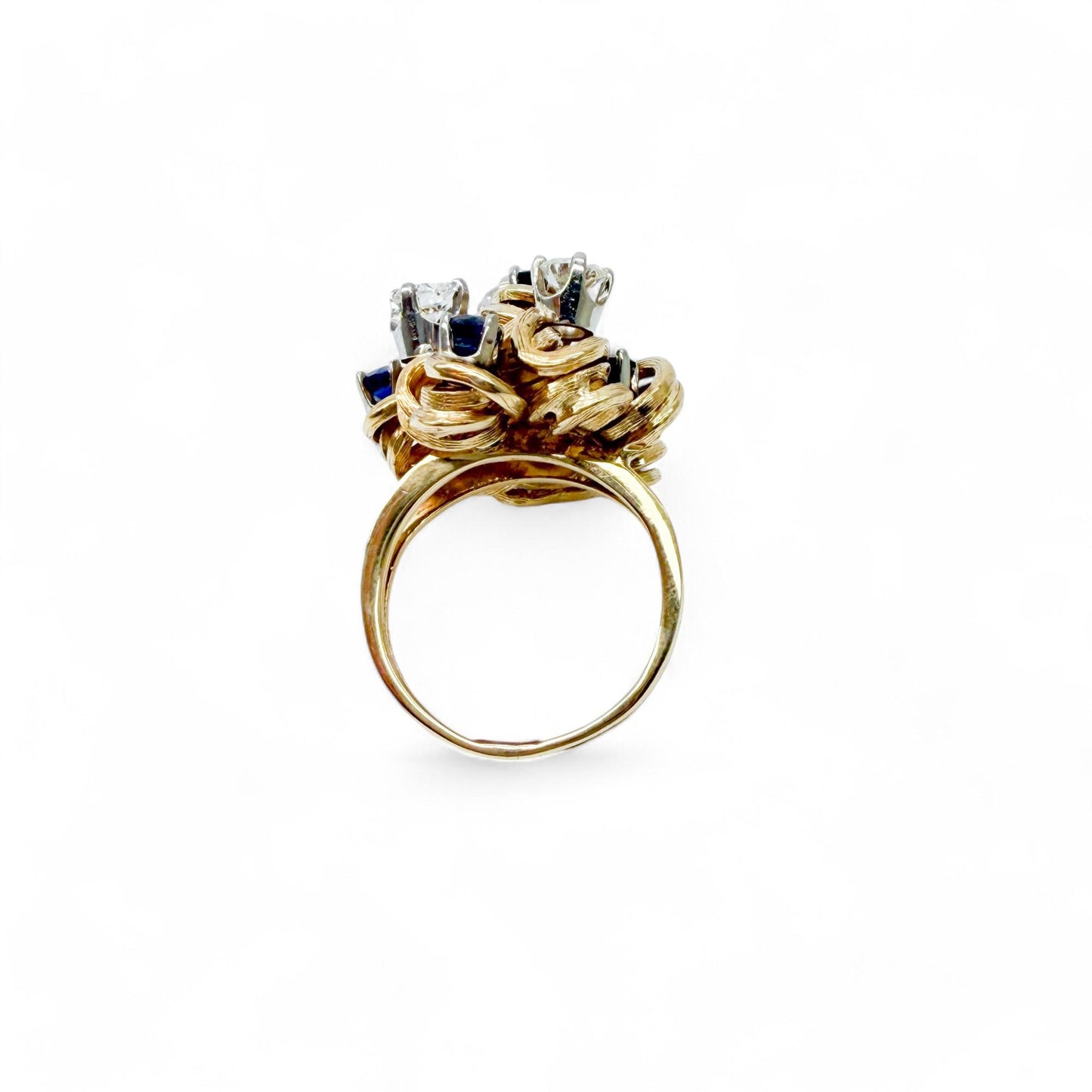 1.20 cttw. White Diamond & 1.20 Blue Sapphire Ring in 14K Yellow Gold 6US