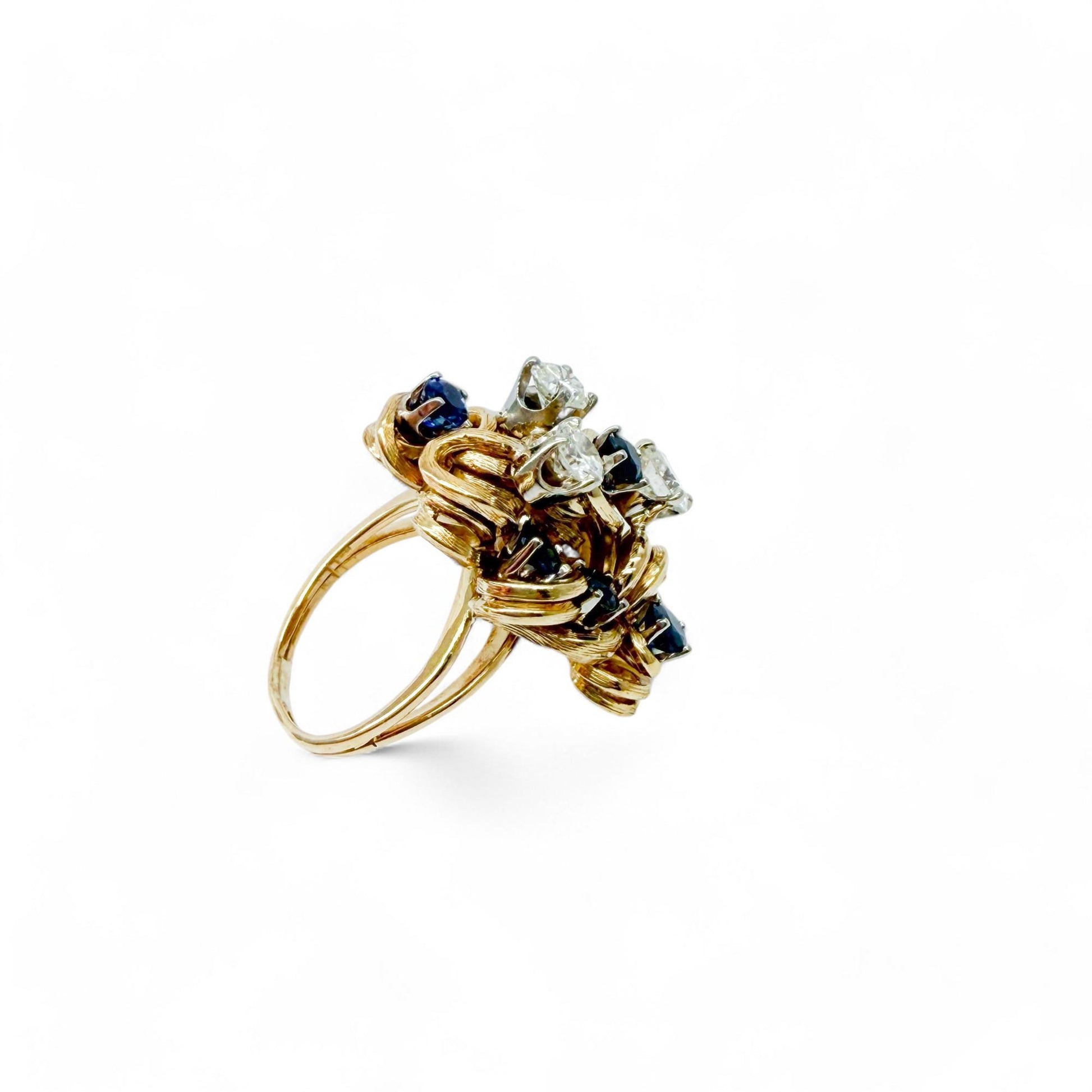 1.20 cttw. White Diamond & 1.20 Blue Sapphire Ring in 14K Yellow Gold 6US