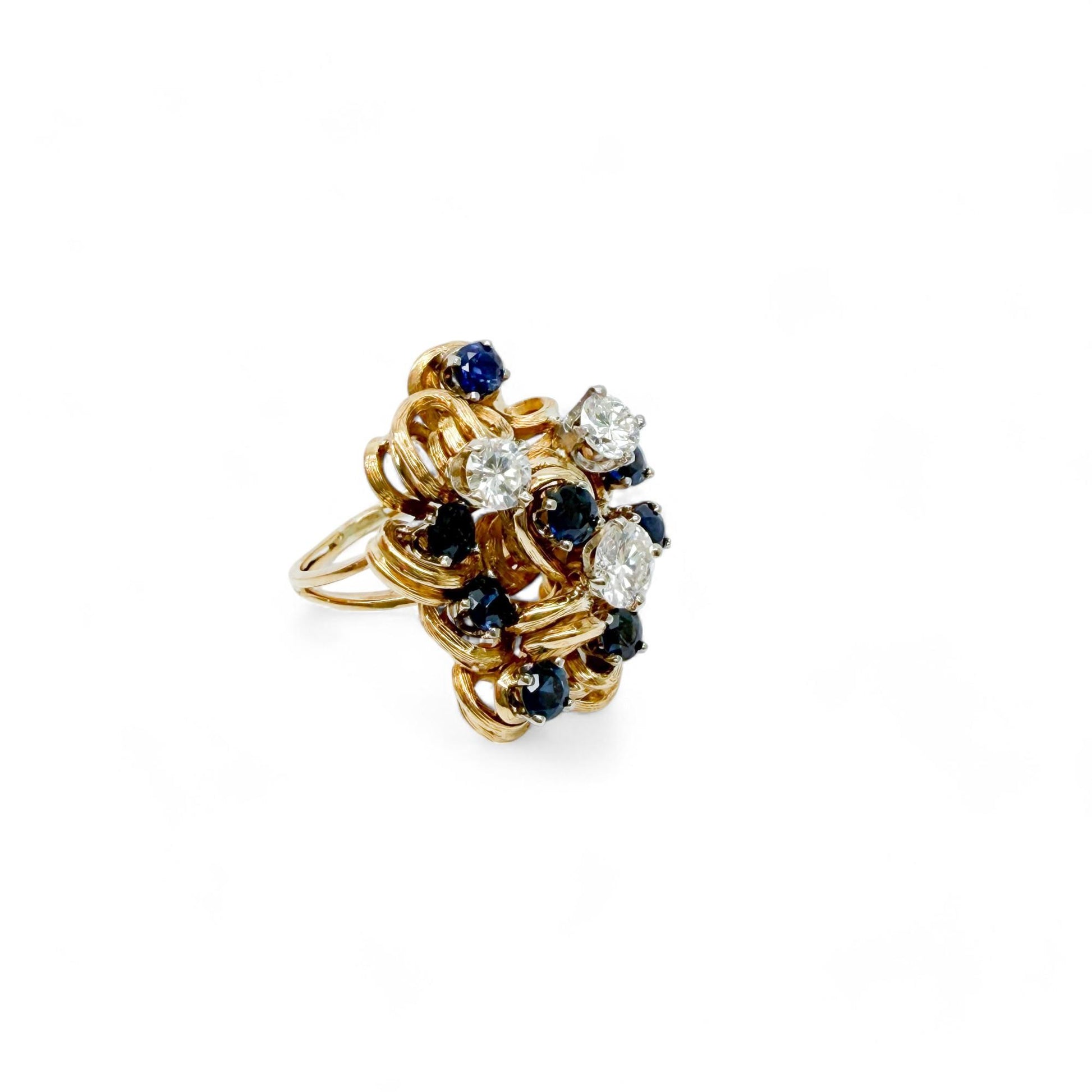 1.20 cttw. White Diamond & 1.20 Blue Sapphire Ring in 14K Yellow Gold 6US