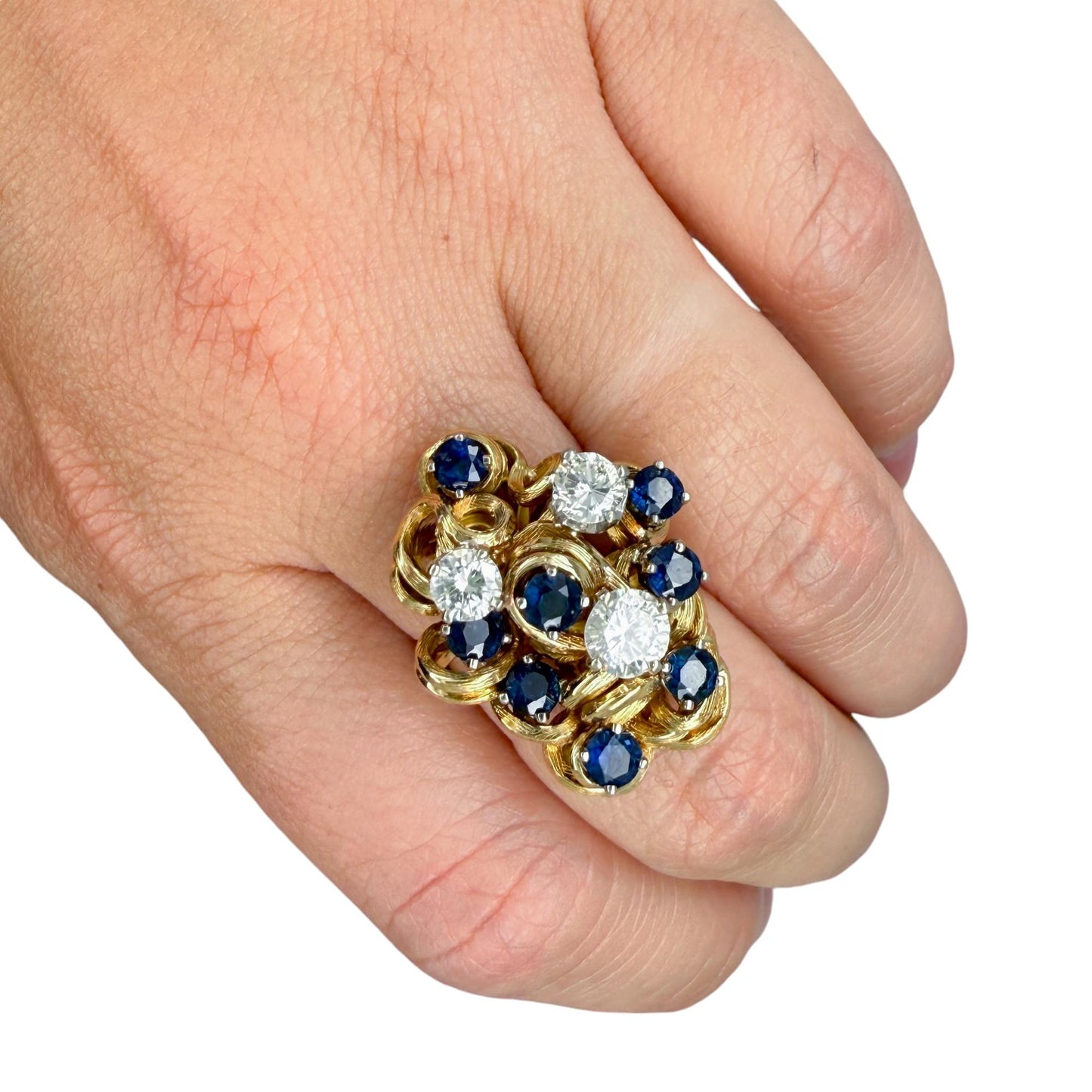1.20 cttw. White Diamond & 1.20 Blue Sapphire Ring in 14K Yellow Gold 6US