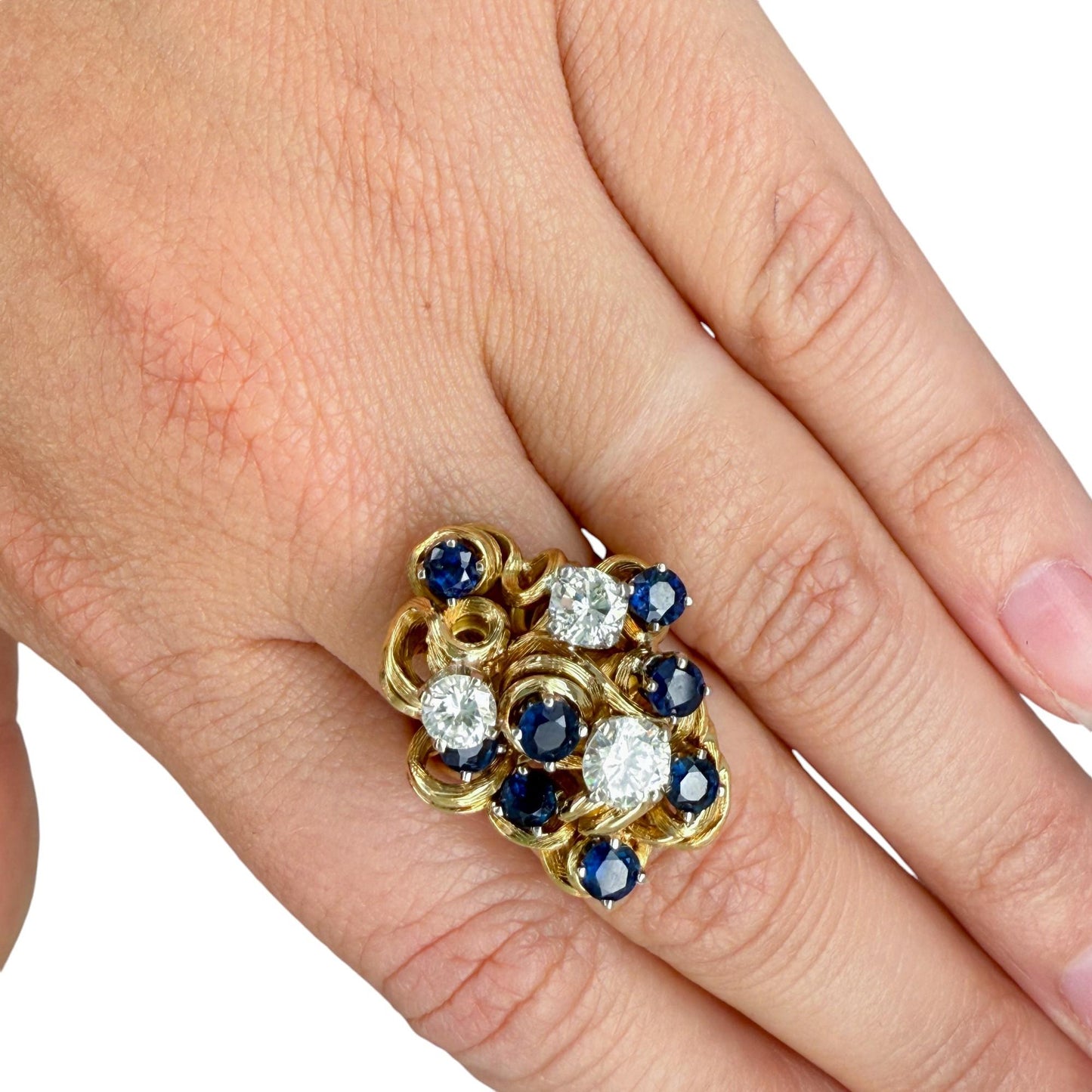 1.20 cttw. White Diamond & 1.20 Blue Sapphire Ring in 14K Yellow Gold 6US
