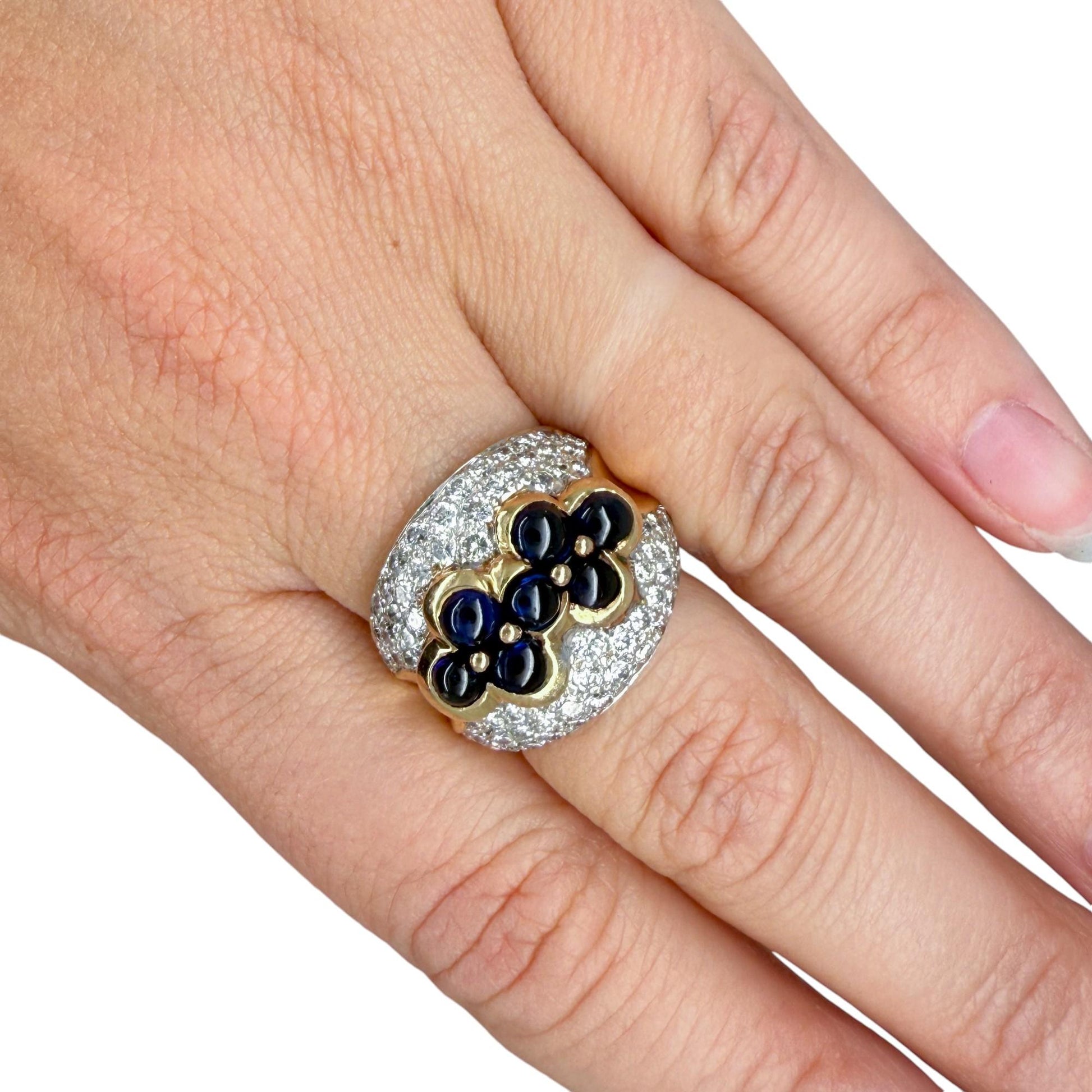 2.00 cttw. White Diamond Ring & Blue Sapphires Dome Ring in 14k Yellow Gold 7US