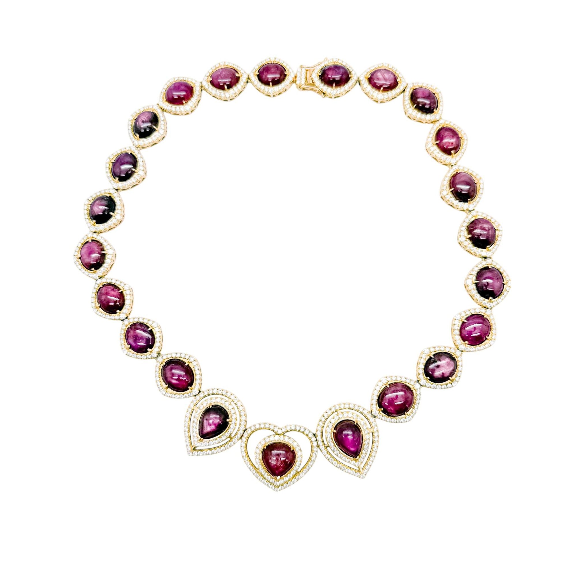 161 cttw. Treated Ruby & 20.64 cttw Diamond Necklace in 18K Yellow Gold