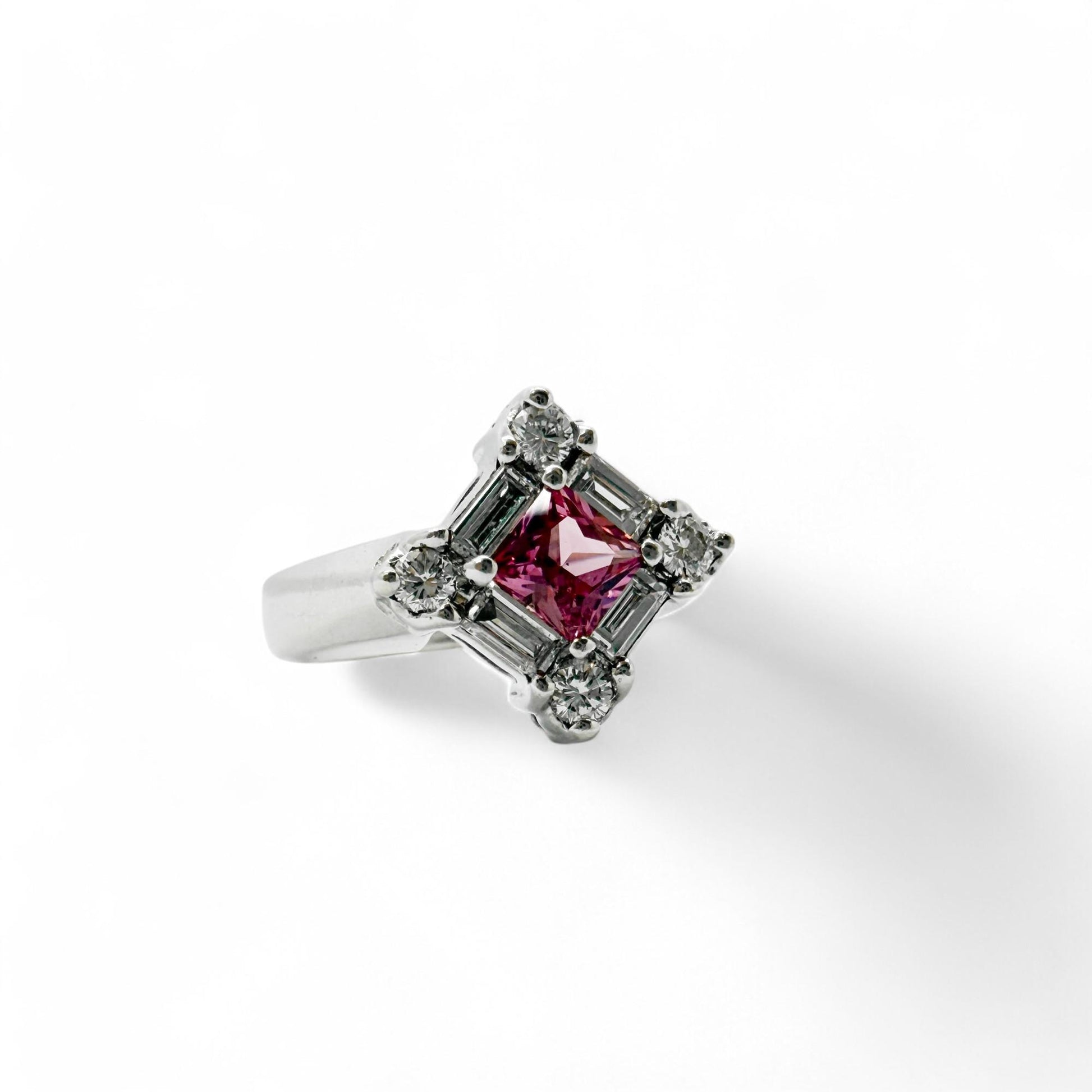 0.46 ct. Pink Sapphire & White Diamond Ring in 14K White Gold 4.75US