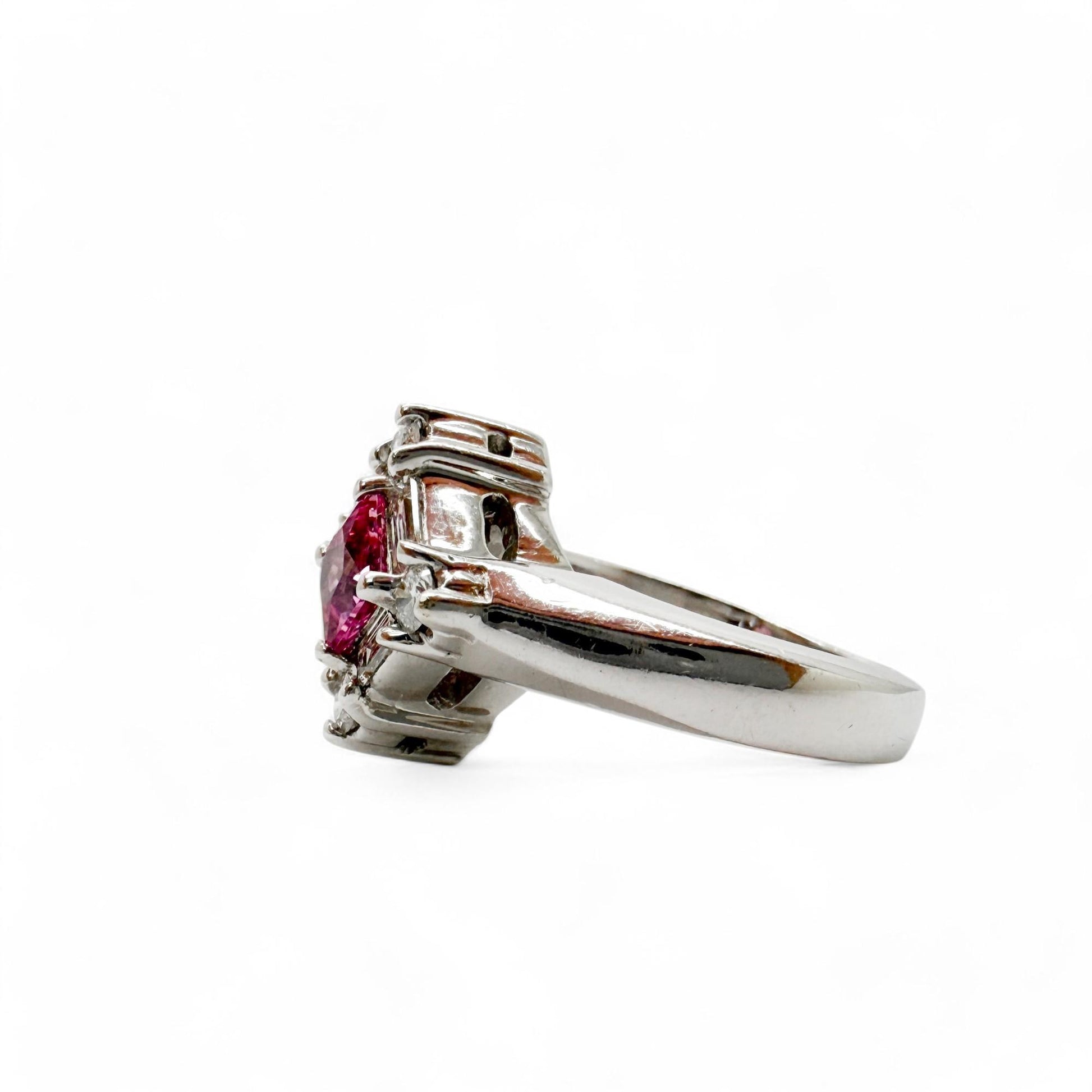 0.46 ct. Pink Sapphire & White Diamond Ring in 14K White Gold 4.75US