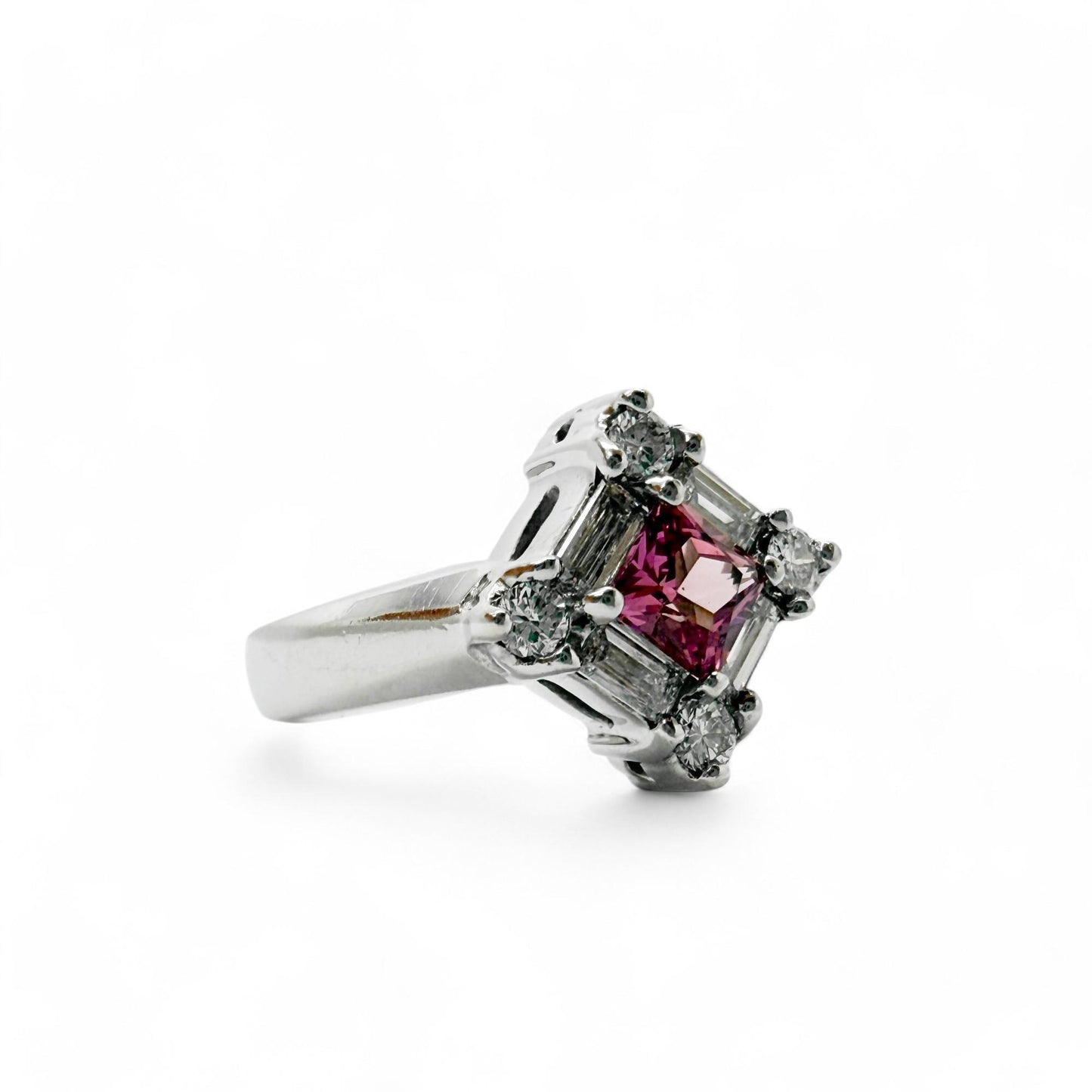 0.46 ct. Pink Sapphire & White Diamond Ring in 14K White Gold 4.75US