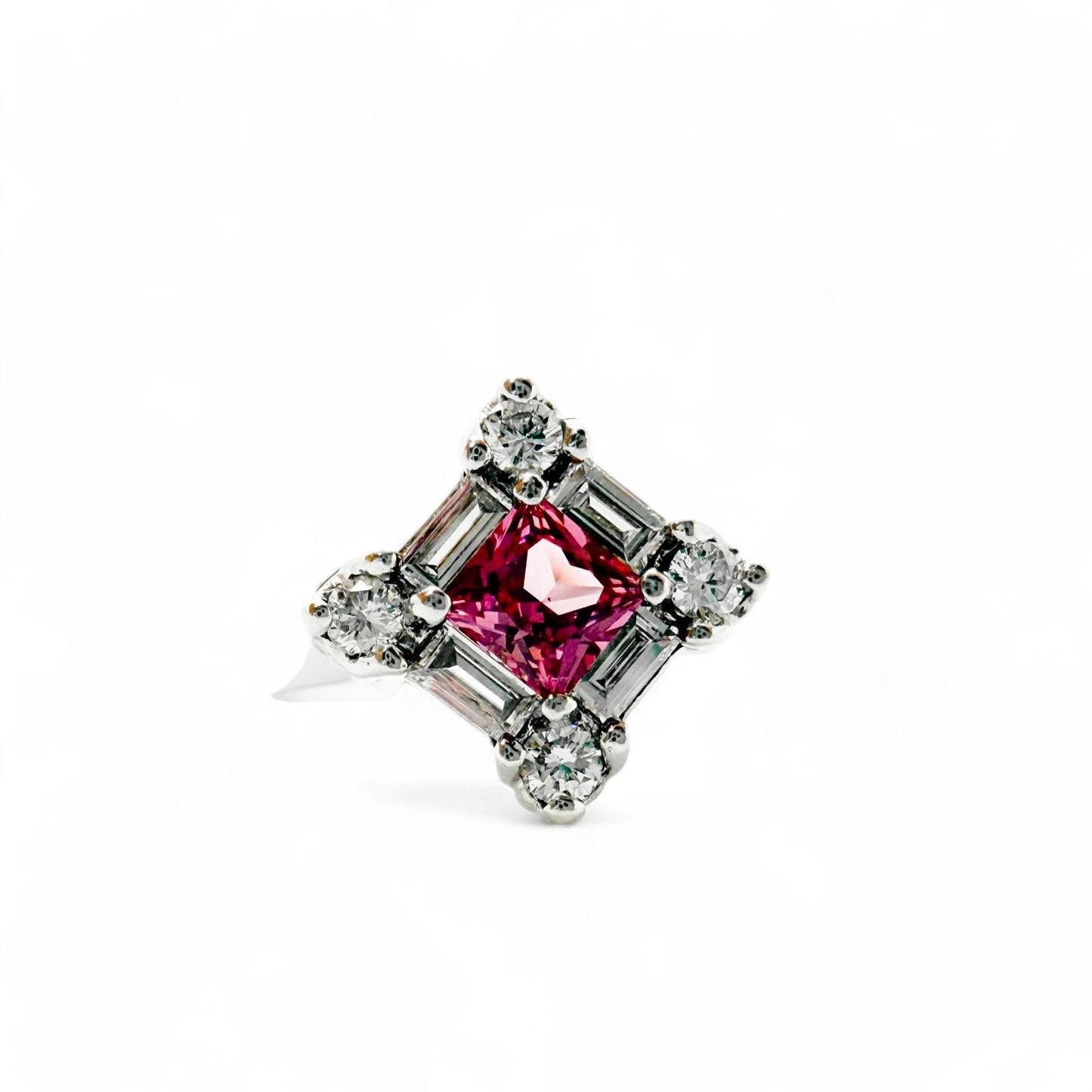 0.46 ct. Pink Sapphire & White Diamond Ring in 14K White Gold 4.75US