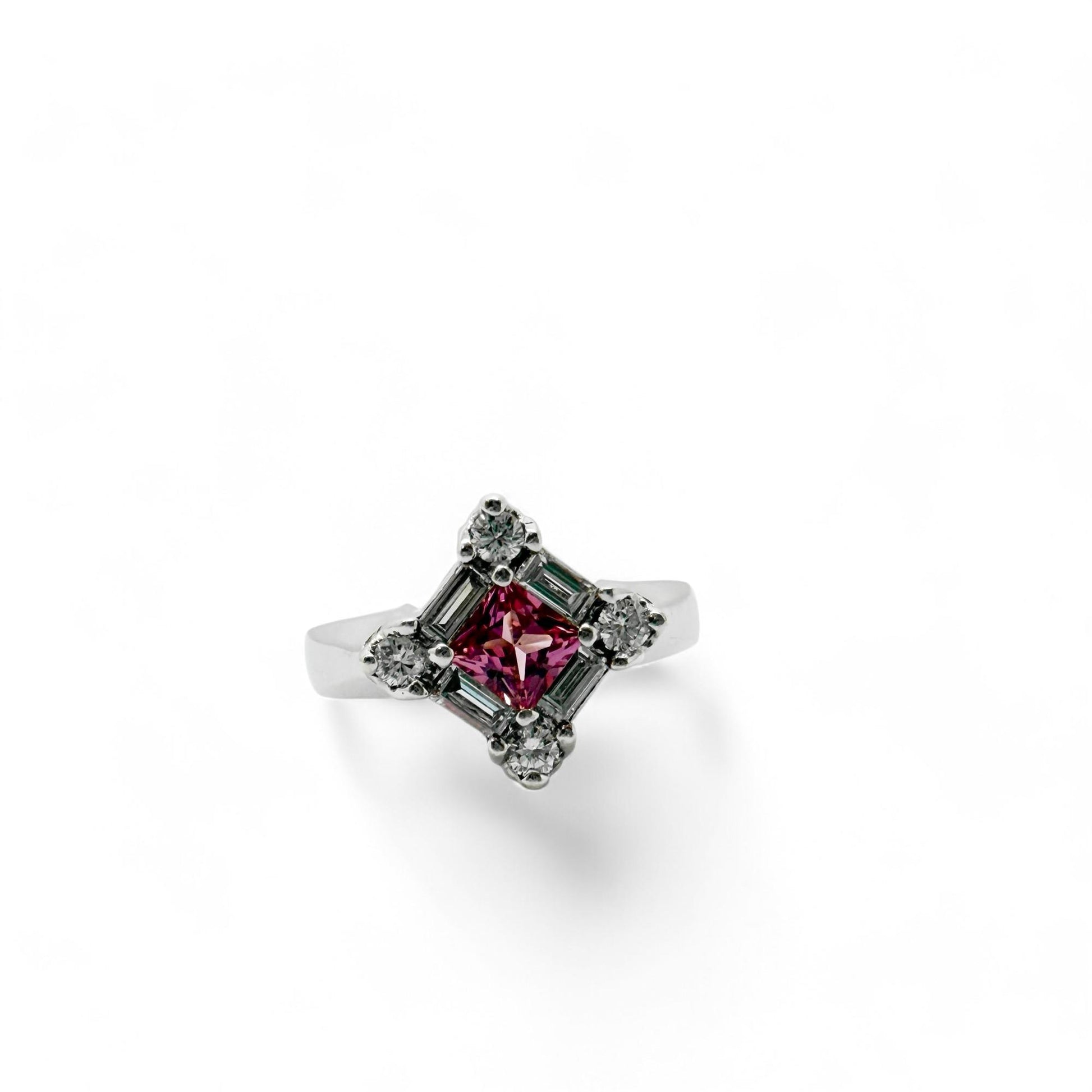 0.46 ct. Pink Sapphire & White Diamond Ring in 14K White Gold 4.75US