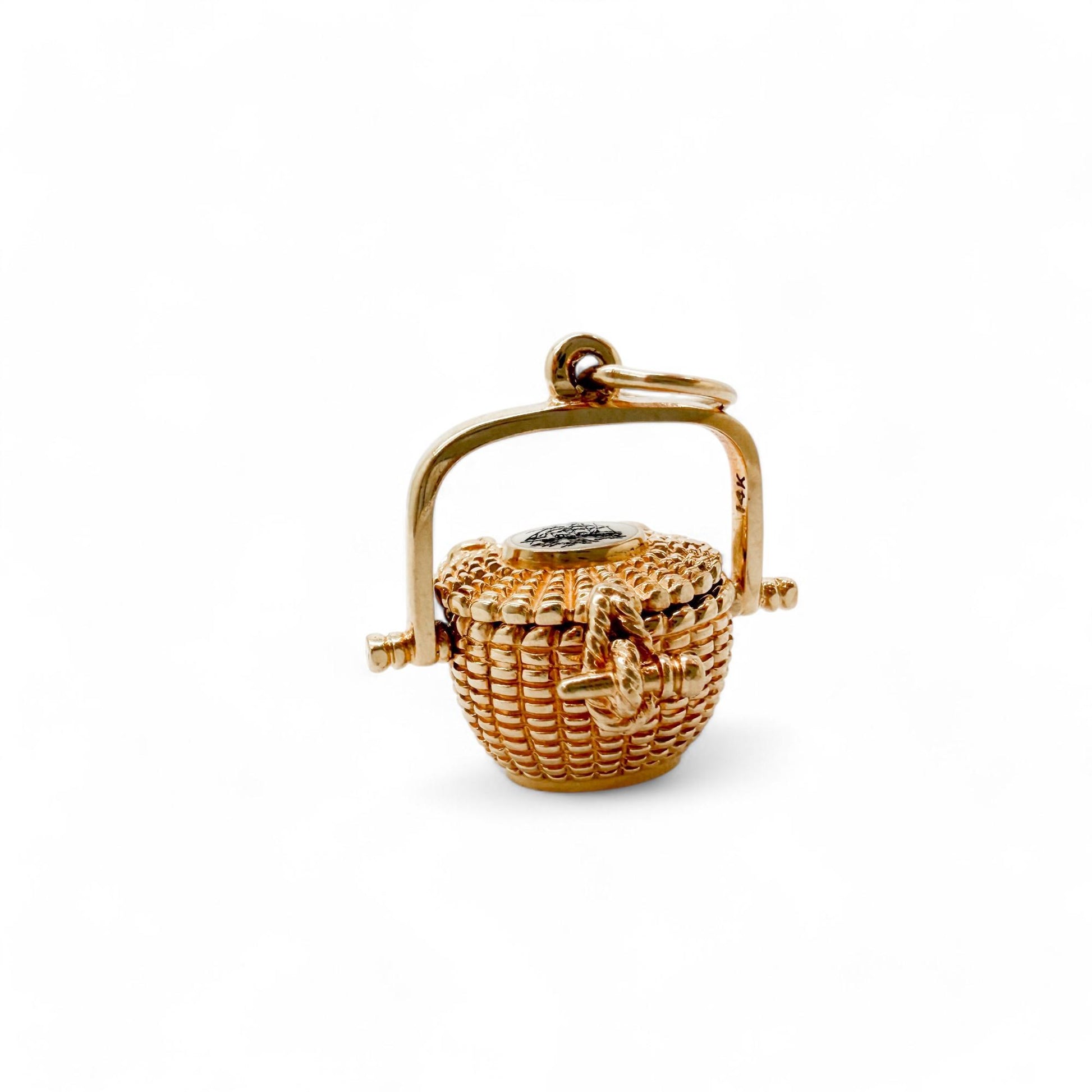 Vintage Glenaan Elliott Robbins Nantucket Lightship Basket in 14k Yellow Gold