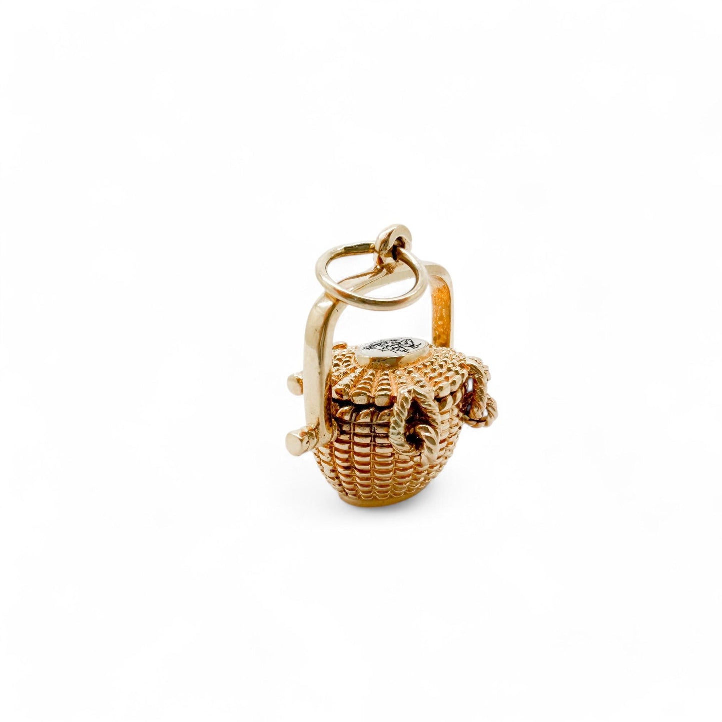Vintage Glenaan Elliott Robbins Nantucket Lightship Basket in 14k Yellow Gold