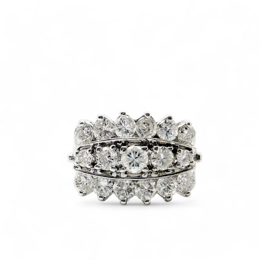 1.20cttw. White Diamond Three-Row Ring in 14K White Gold 9US