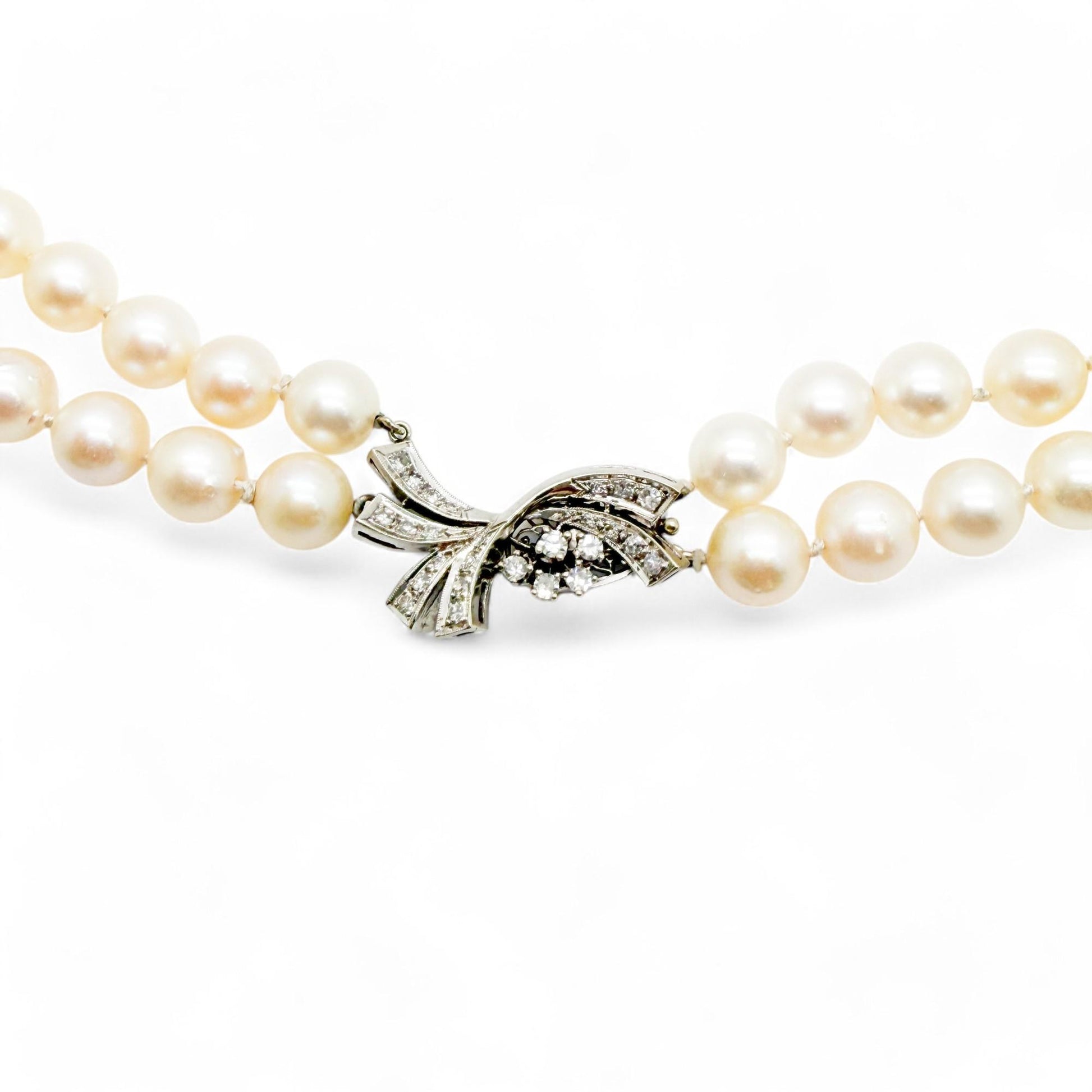 0.45 cttw White Diamonds in 14K WG & Pearl Necklace Two Strands