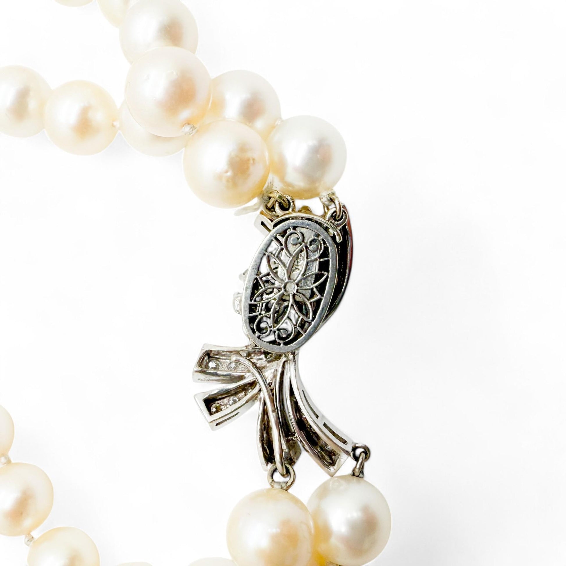 0.45 cttw White Diamonds in 14K WG & Pearl Necklace Two Strands