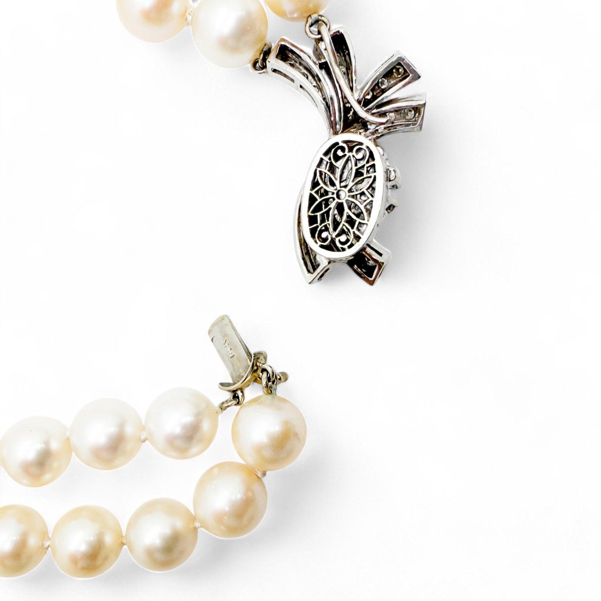 0.45 cttw White Diamonds in 14K WG & Pearl Necklace Two Strands
