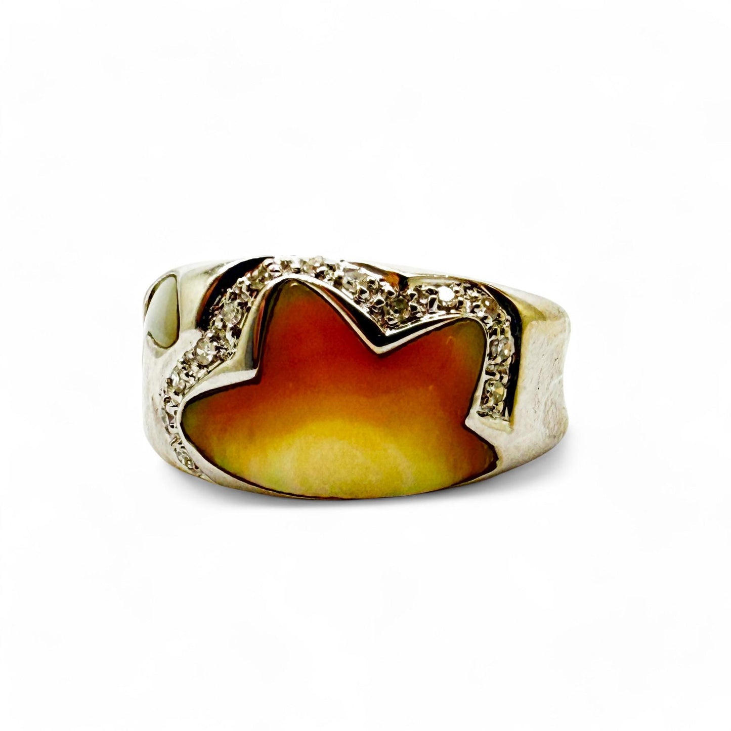 14K White Gold Opal & White Diamond Ring 3.5US 4.7g
