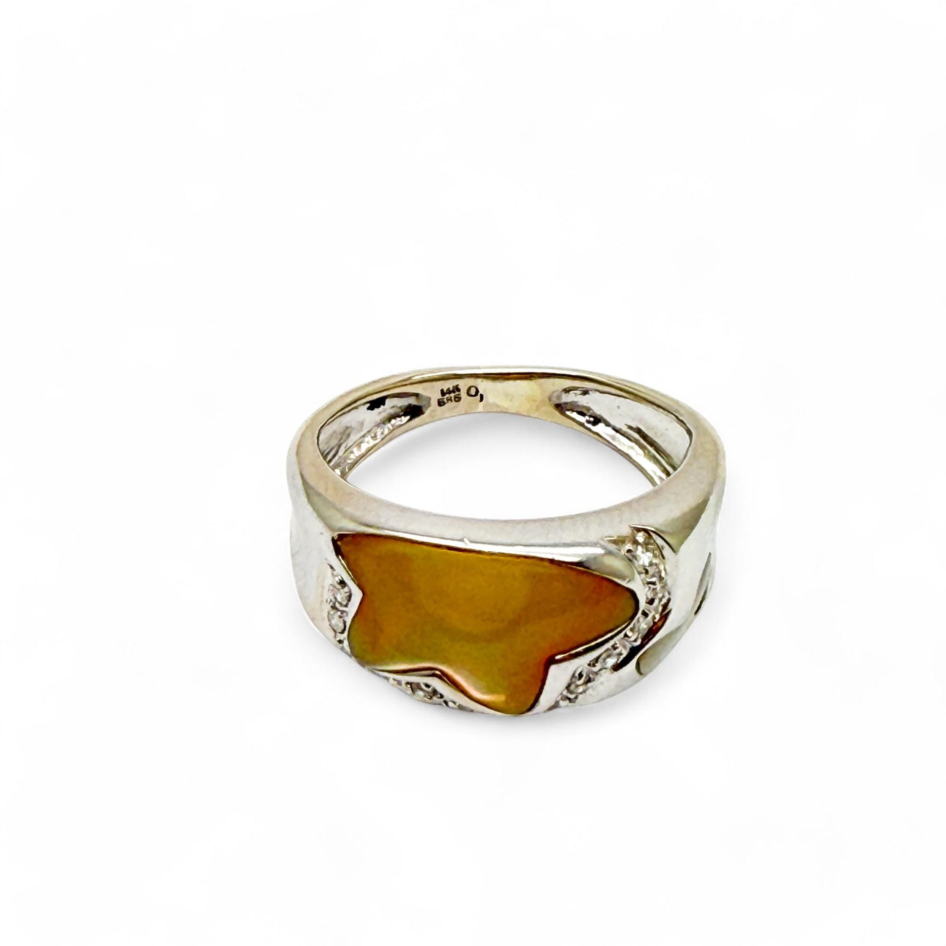 14K White Gold Opal & White Diamond Ring 3.5US 4.7g