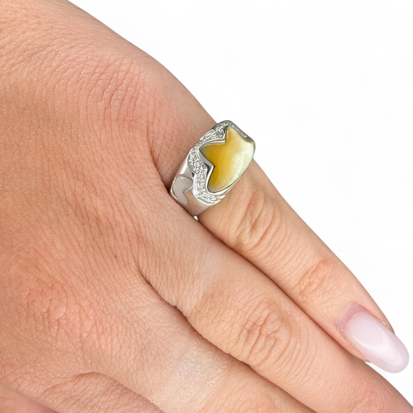 14K White Gold Opal & White Diamond Ring 3.5US 4.7g