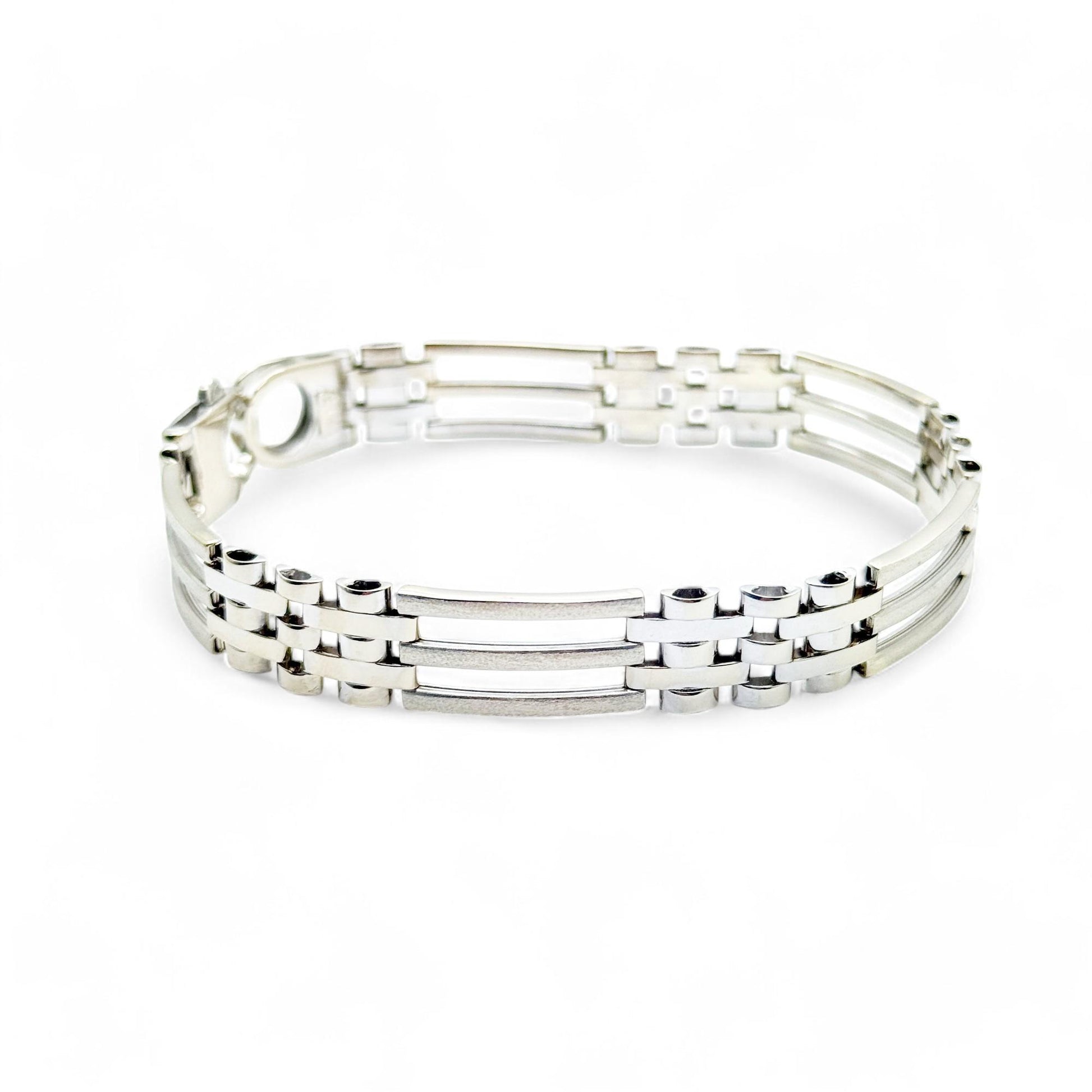 14K White Gold Rolex Style Bracelet 8.5 inch 21.23 g.