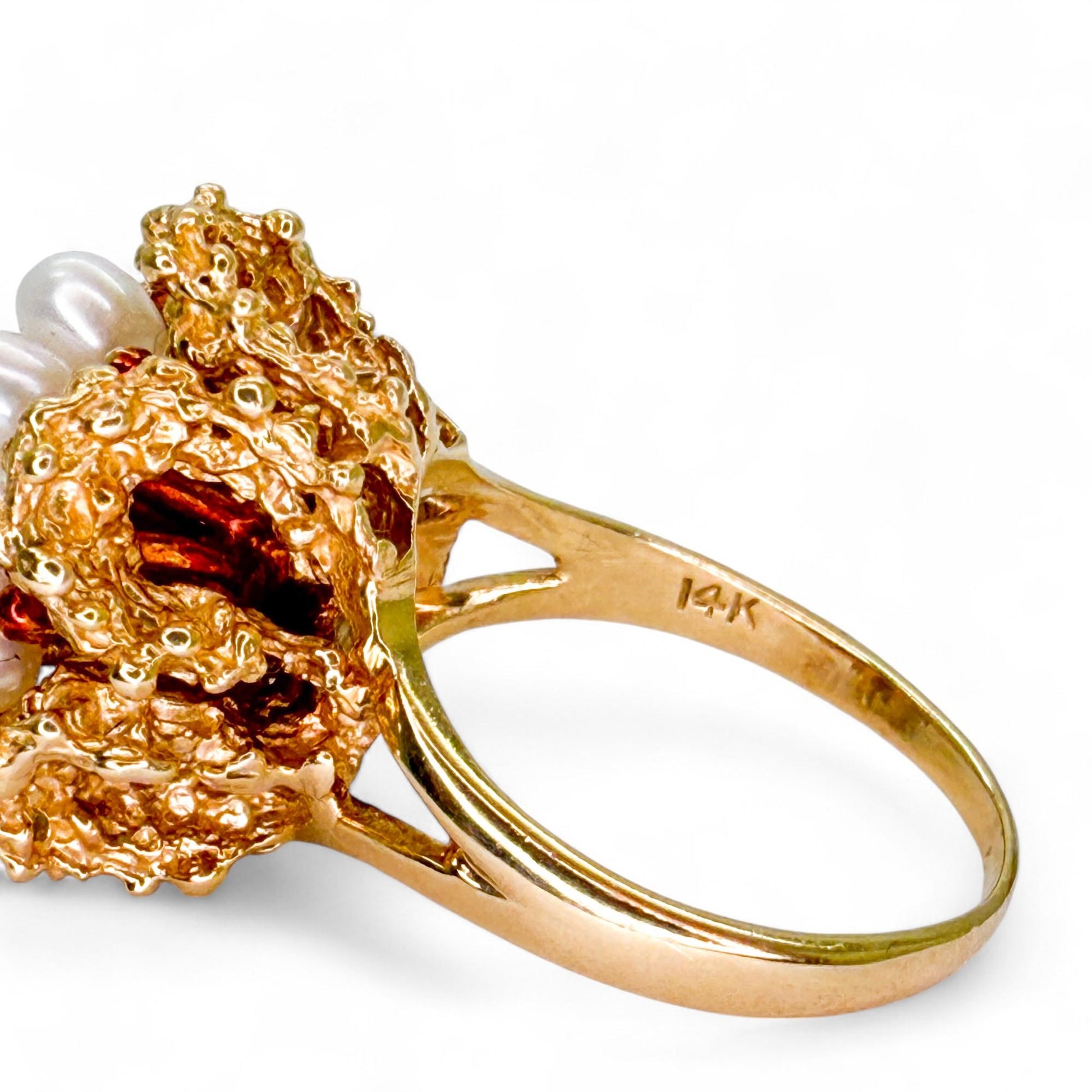 14k Yellow Gold Pearl & White Diamond Flower Ring 6.5US