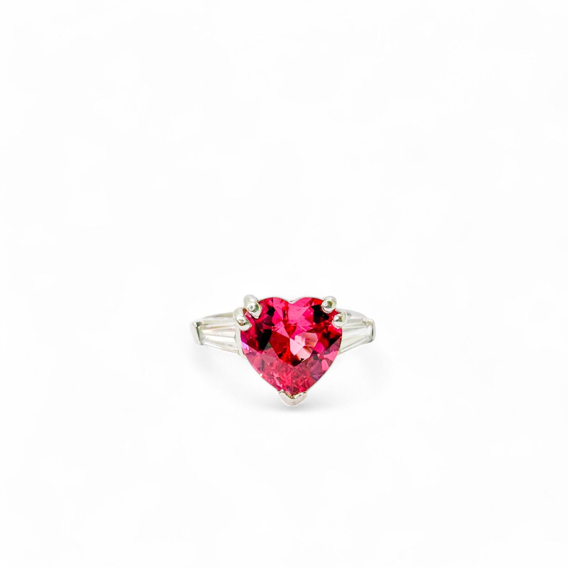 2.09 ct. Red Heart Shape Spinel & 0.60cttw. White Diamond Platinum Ring 4.75US