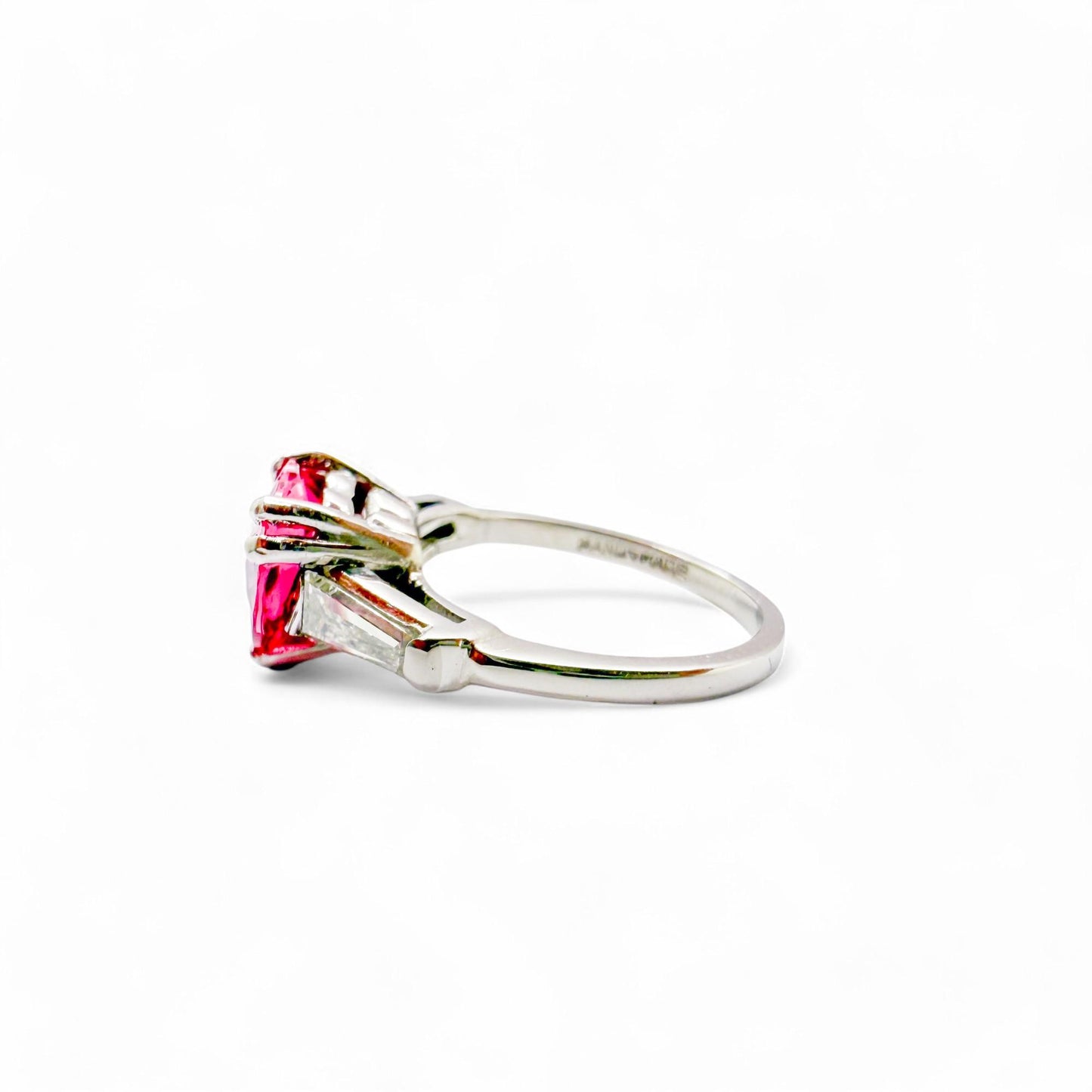 2.09 ct. Red Heart Shape Spinel & 0.60cttw. White Diamond Platinum Ring 4.75US