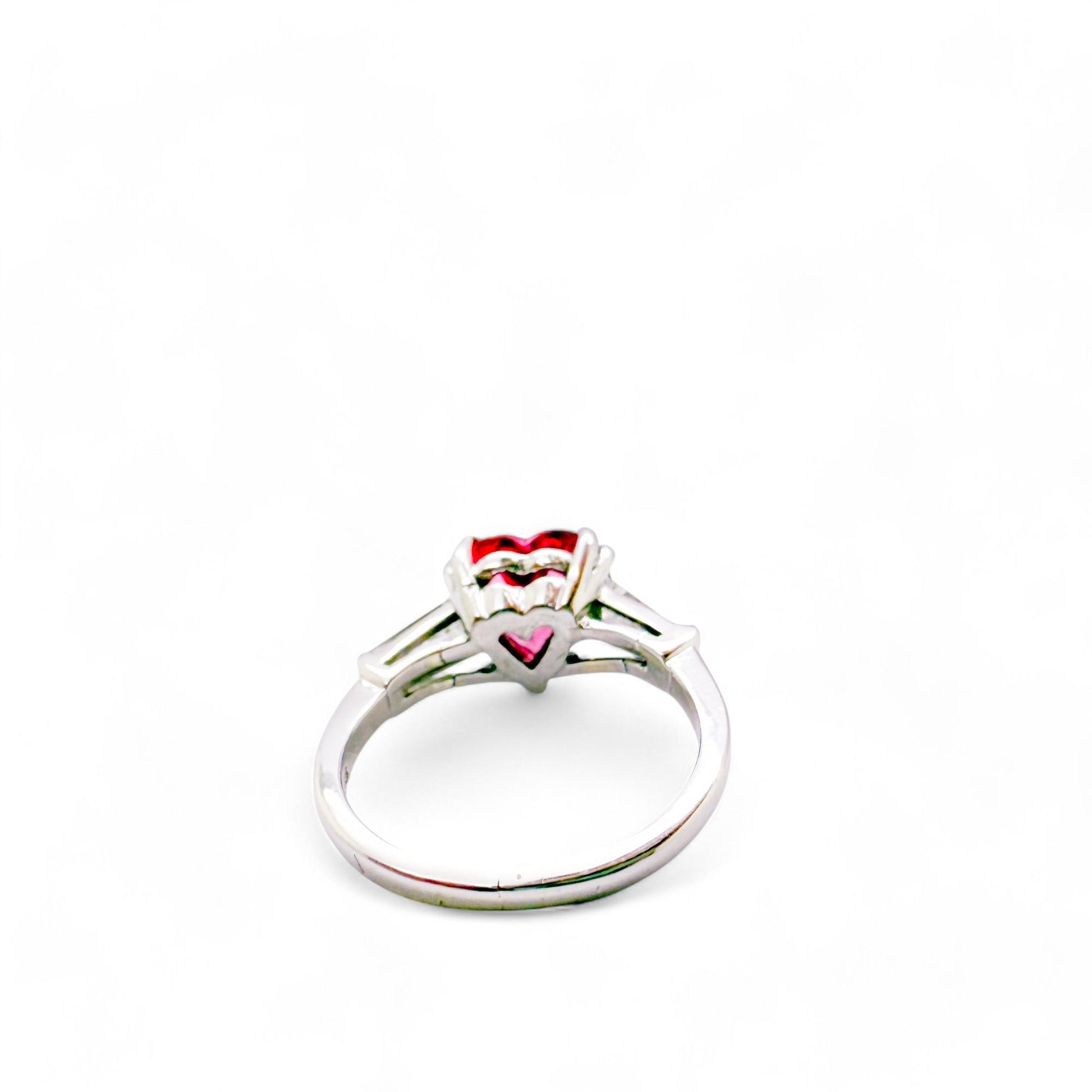 2.09 ct. Red Heart Shape Spinel & 0.60cttw. White Diamond Platinum Ring 4.75US