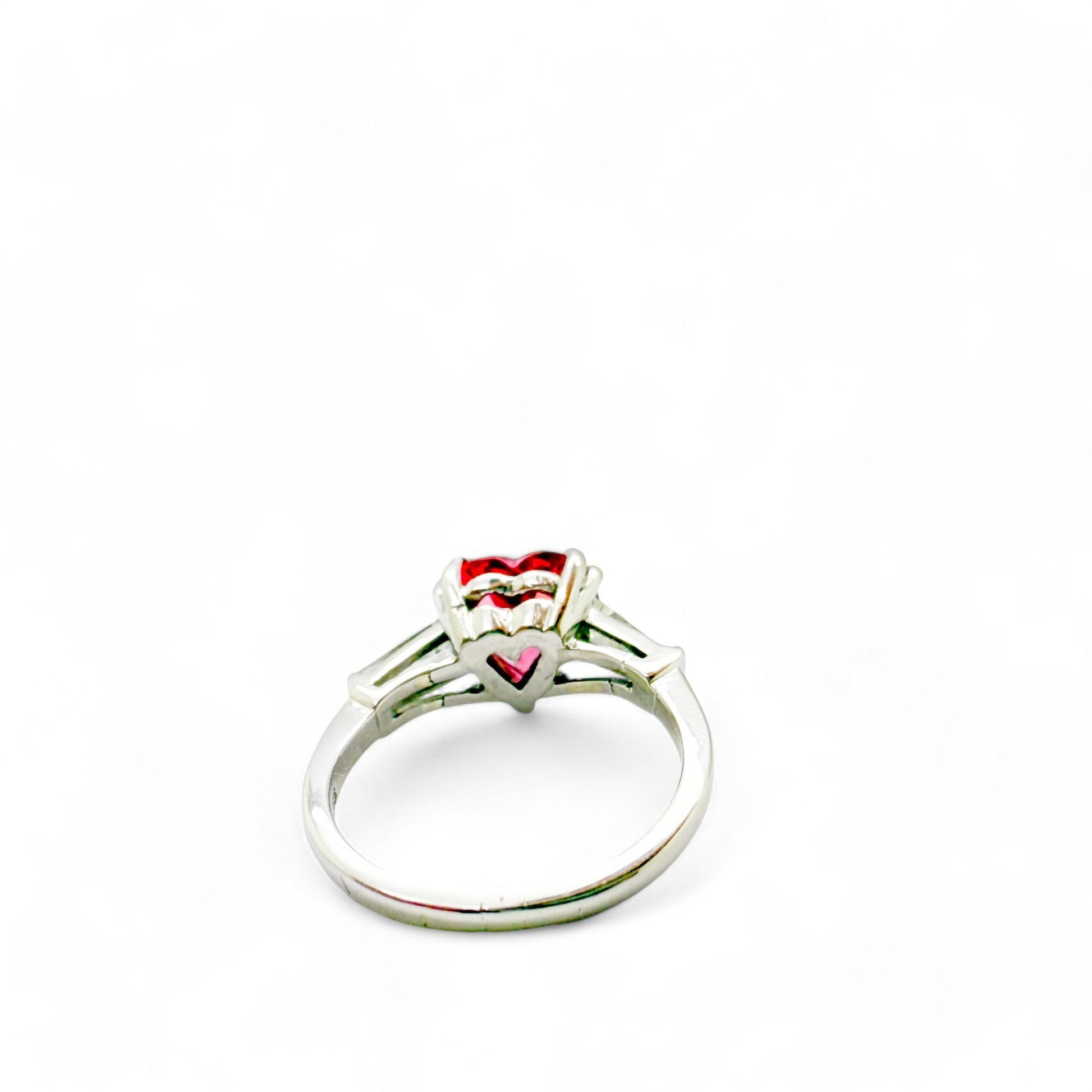 2.09 ct. Red Heart Shape Spinel & 0.60cttw. White Diamond Platinum Ring 4.75US