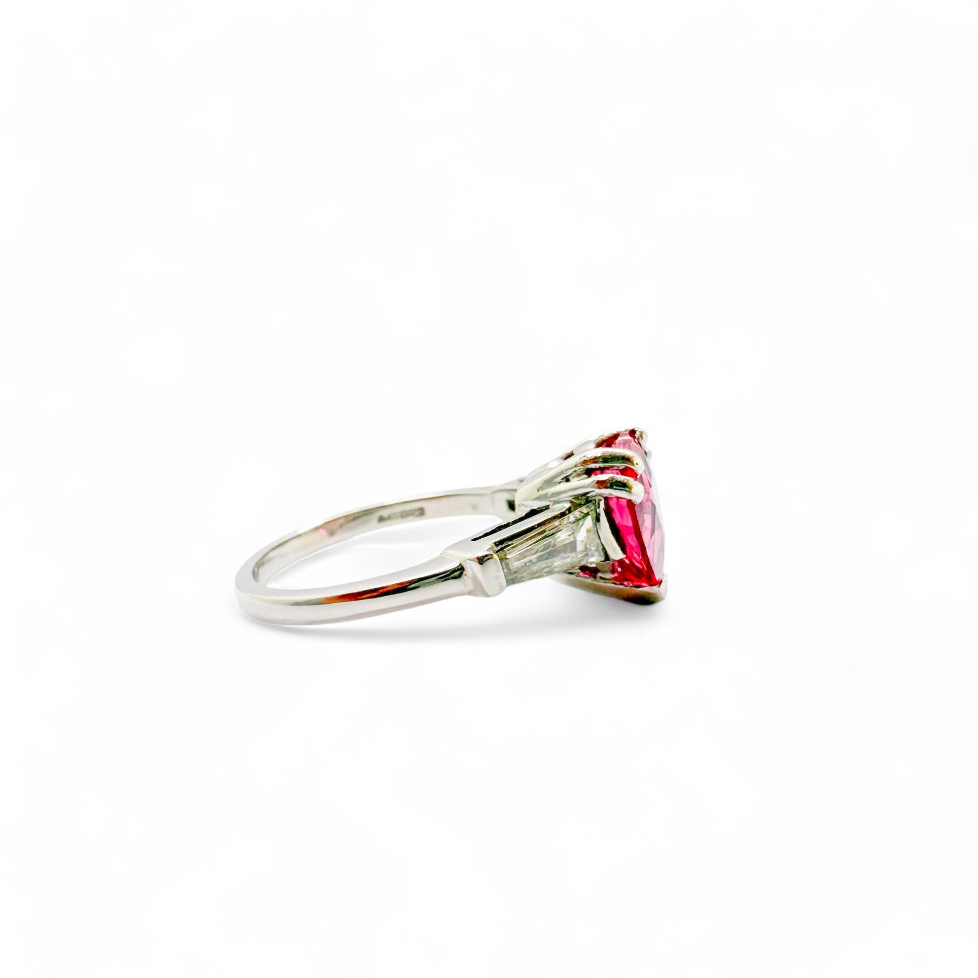 2.09 ct. Red Heart Shape Spinel & 0.60cttw. White Diamond Platinum Ring 4.75US