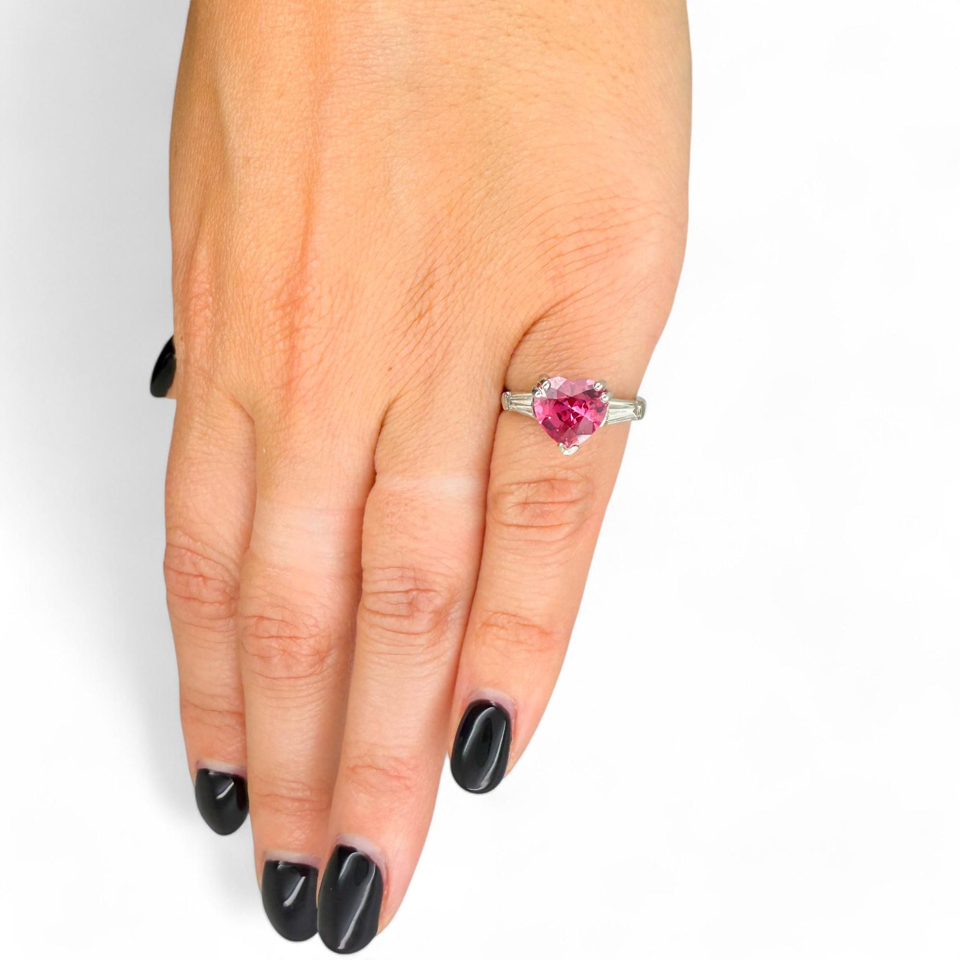2.09 ct. Red Heart Shape Spinel & 0.60cttw. White Diamond Platinum Ring 4.75US