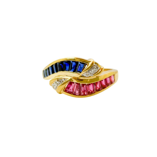 Blue Sapphire & Ruby Baguettes in 18K Yellow Gold 7.25US