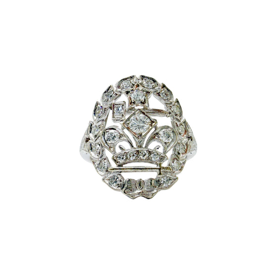Antique 0.34 cttw. White Diamond Crown Ring with Diamonds in 14k White Gold 7US