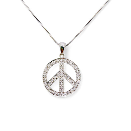 0.25 cttw White Diamond Peace Pendant Necklace in 14k White Gold 3.7g